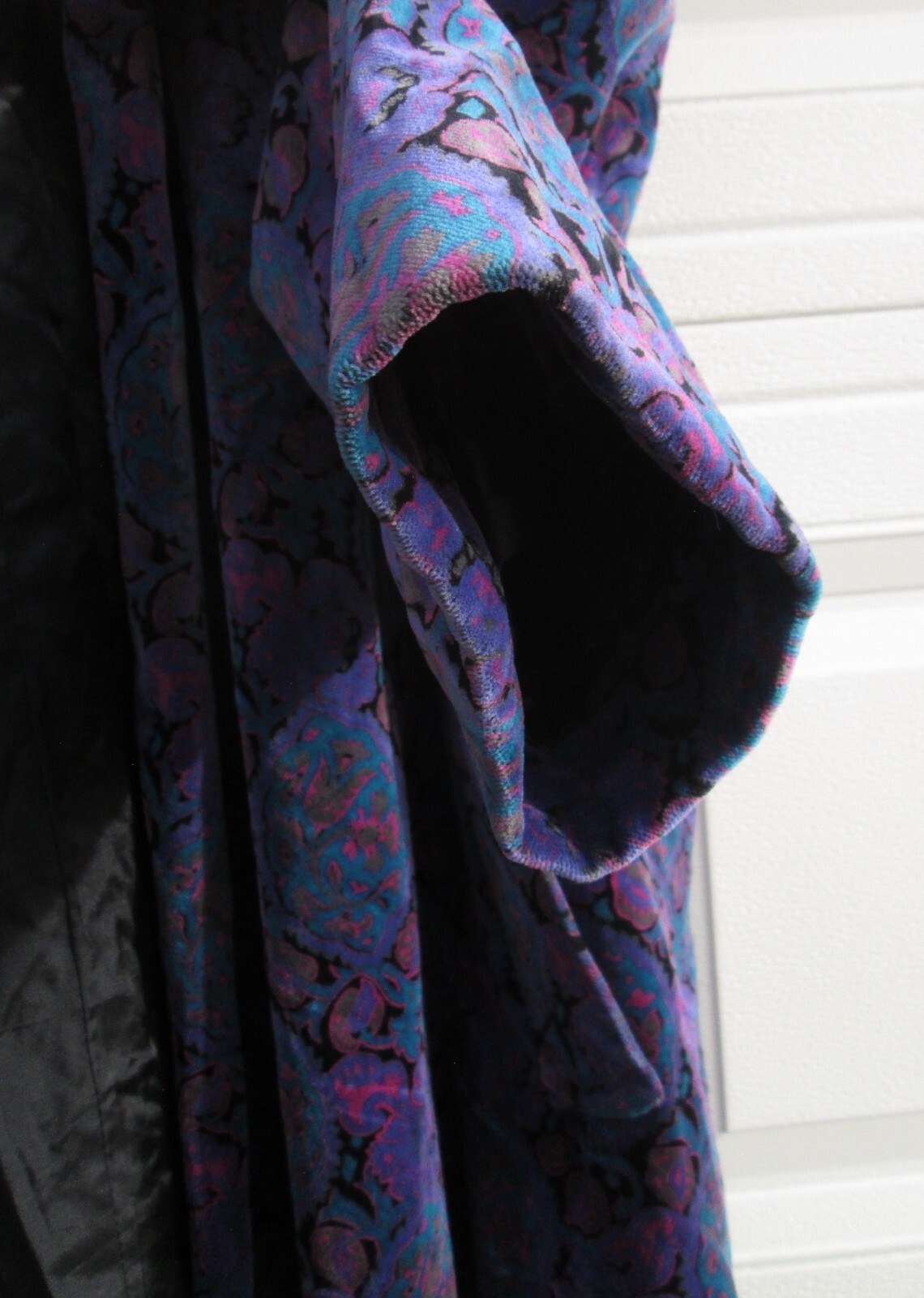 Portrait JL DeBall Velvet Opera Coat Purple Paisley Vintage 38 inches long