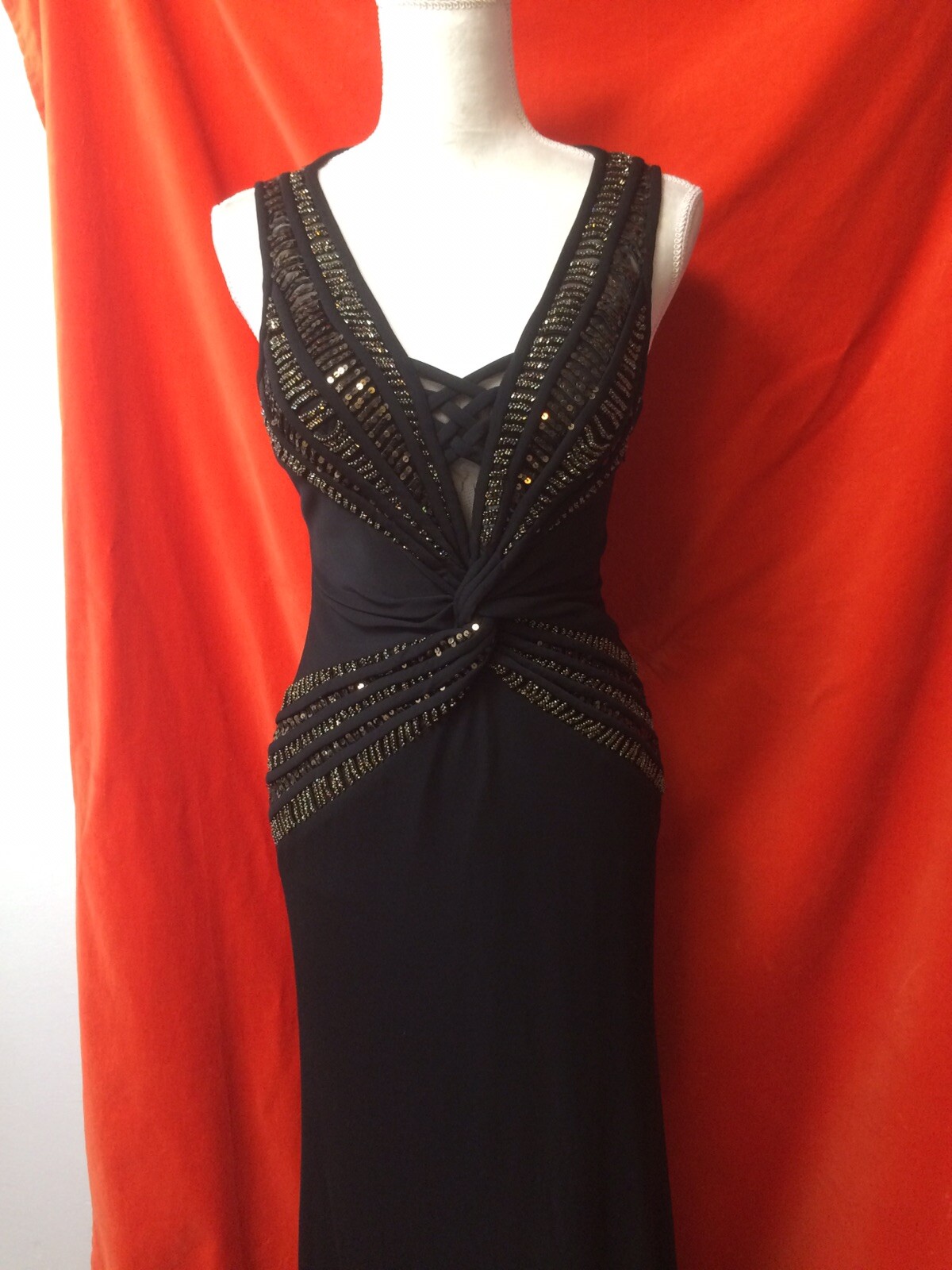 Janine VTG 90s beaded Bodycon gown black small Evening Prom Y2K
