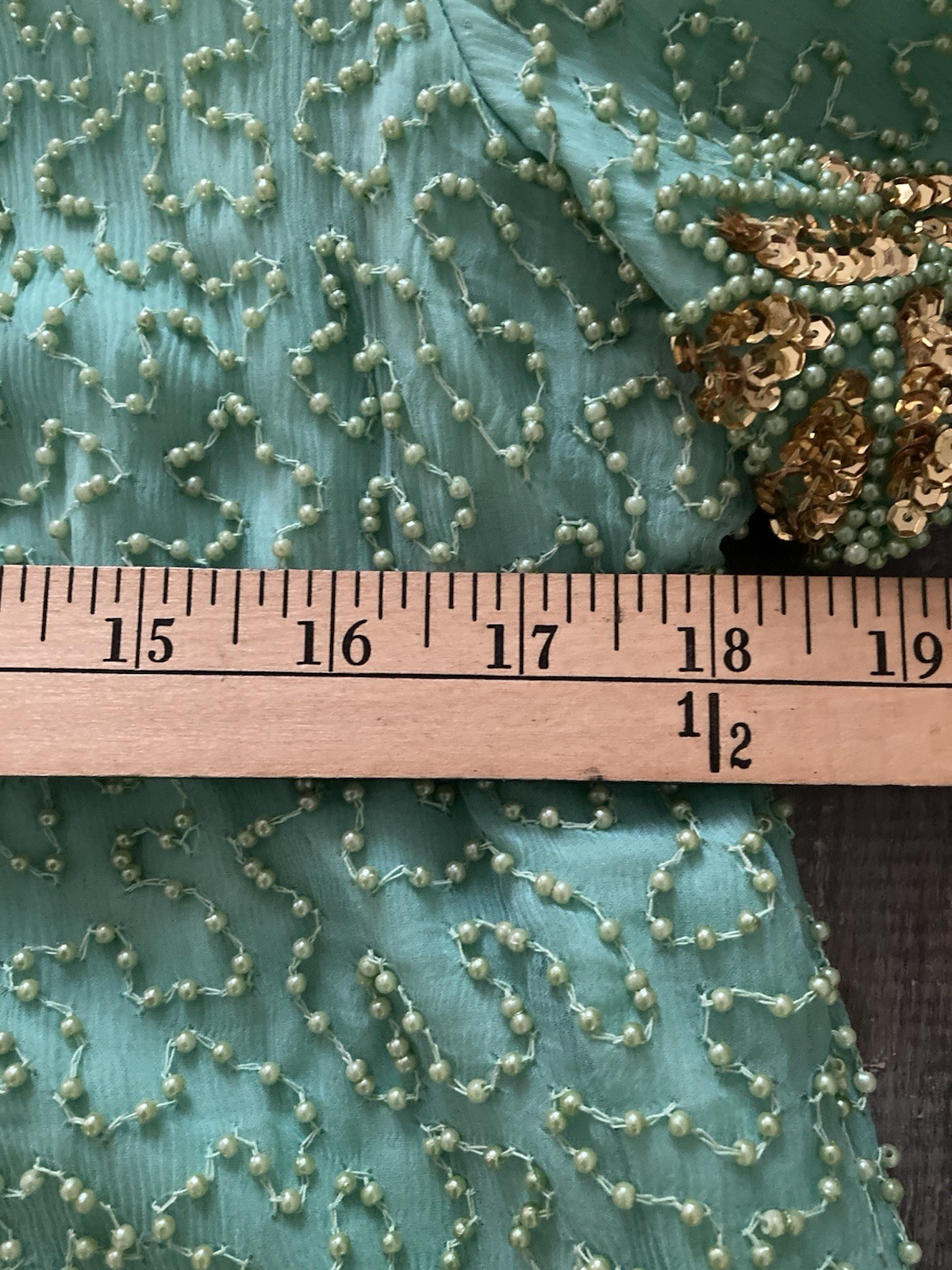 Vintage Silk Beaded Top Large Creative Touch Made In India Green And Copper