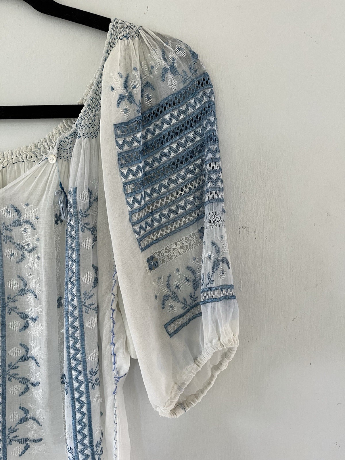 Vintage 1930s Art Deco Hand Embroidered Hungarian Sheer Cotton Peasant Blouse