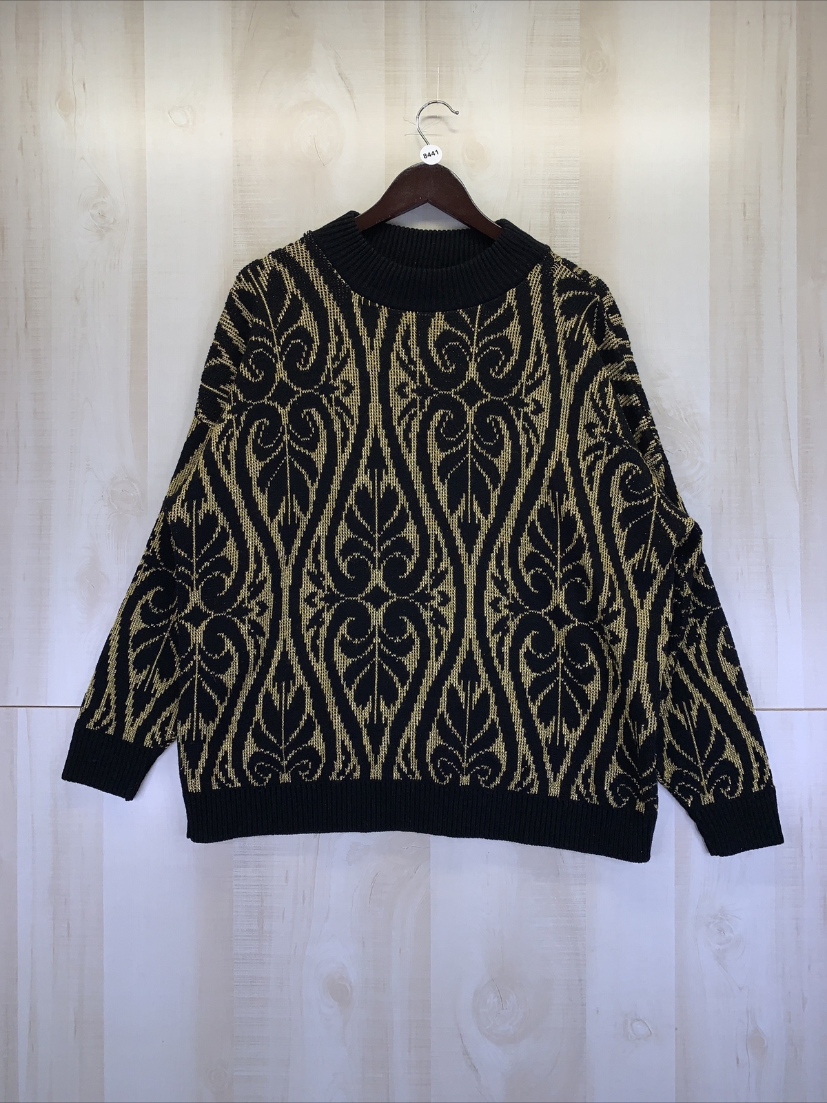 Vintage Fortune Knits Womens Black Glitter Gold Thread Sweater-8441