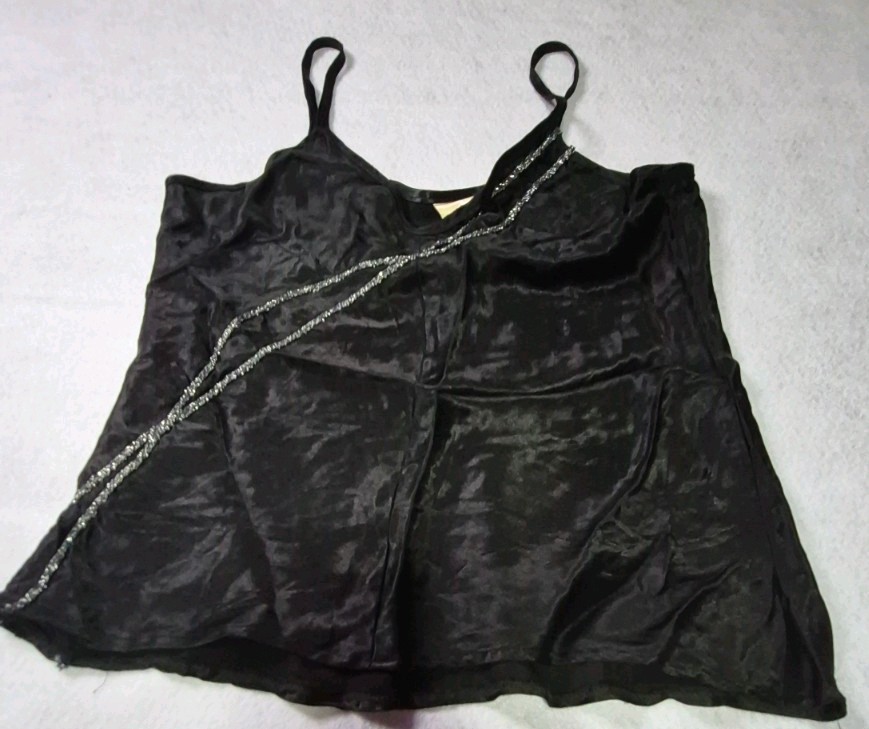 1970s Vintage Silk Like Crop Top Tank Top With Glitter Accent Size Small