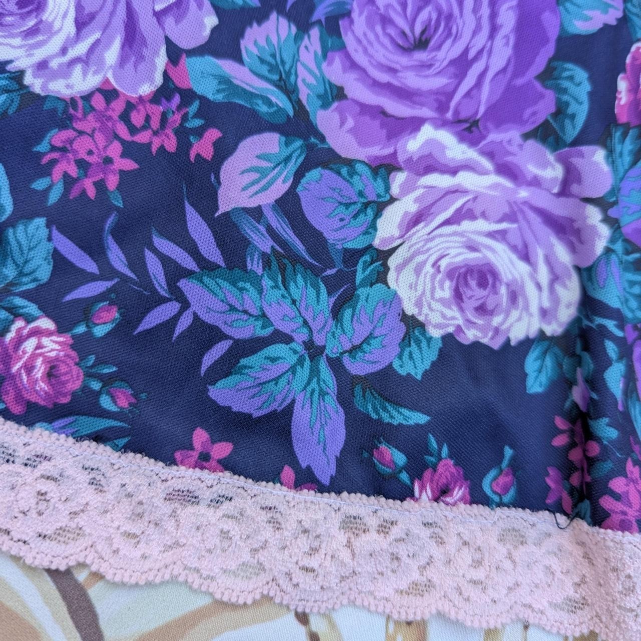 Vintage 80&rsquo;s Tabby of California Purple & Green Floral Rose Peplum Dress
