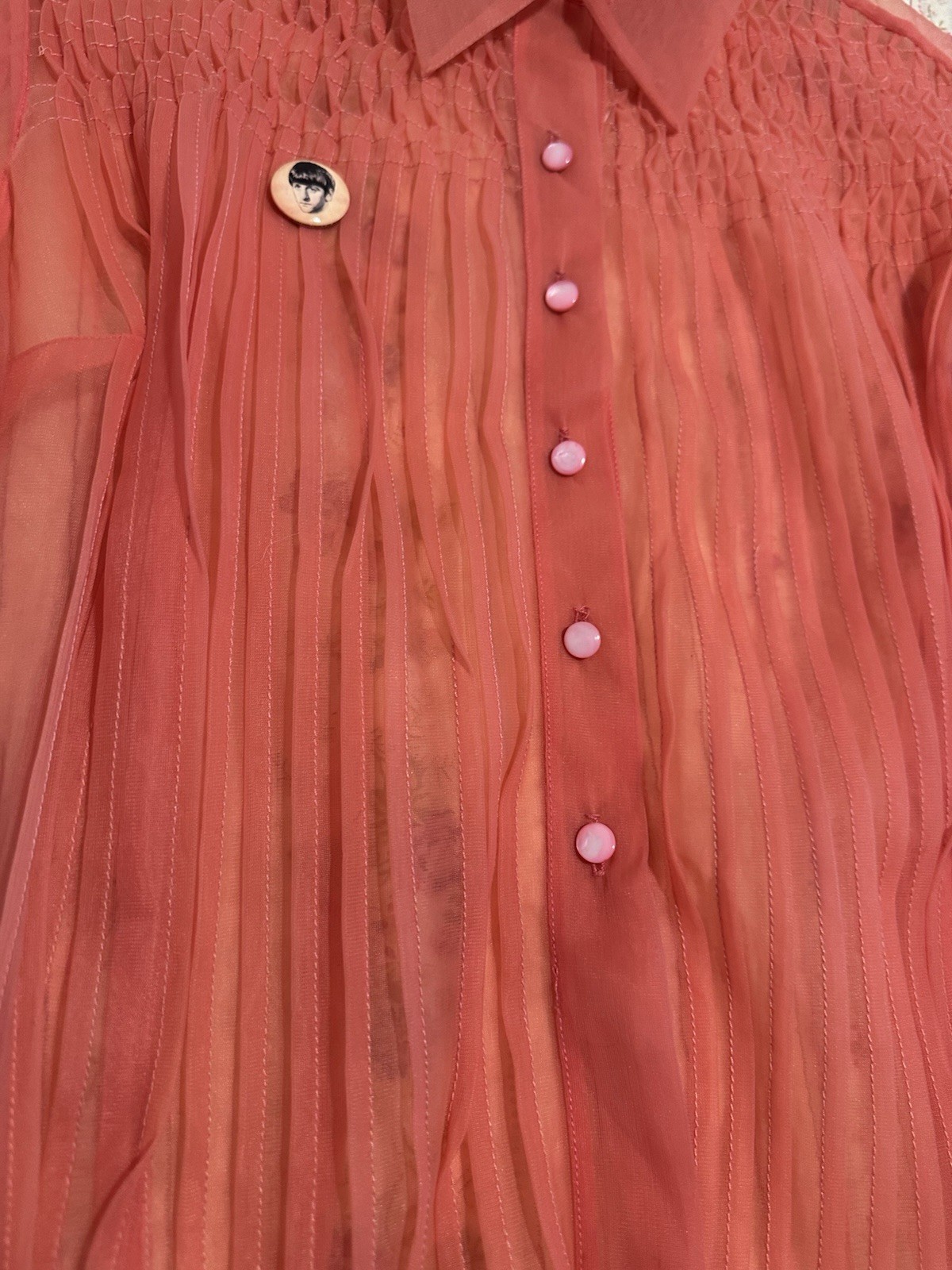 Vintage 1950s Judy Bond Sheer Coral Nylon Smocked Pintuck Rockabilly Pinup S M