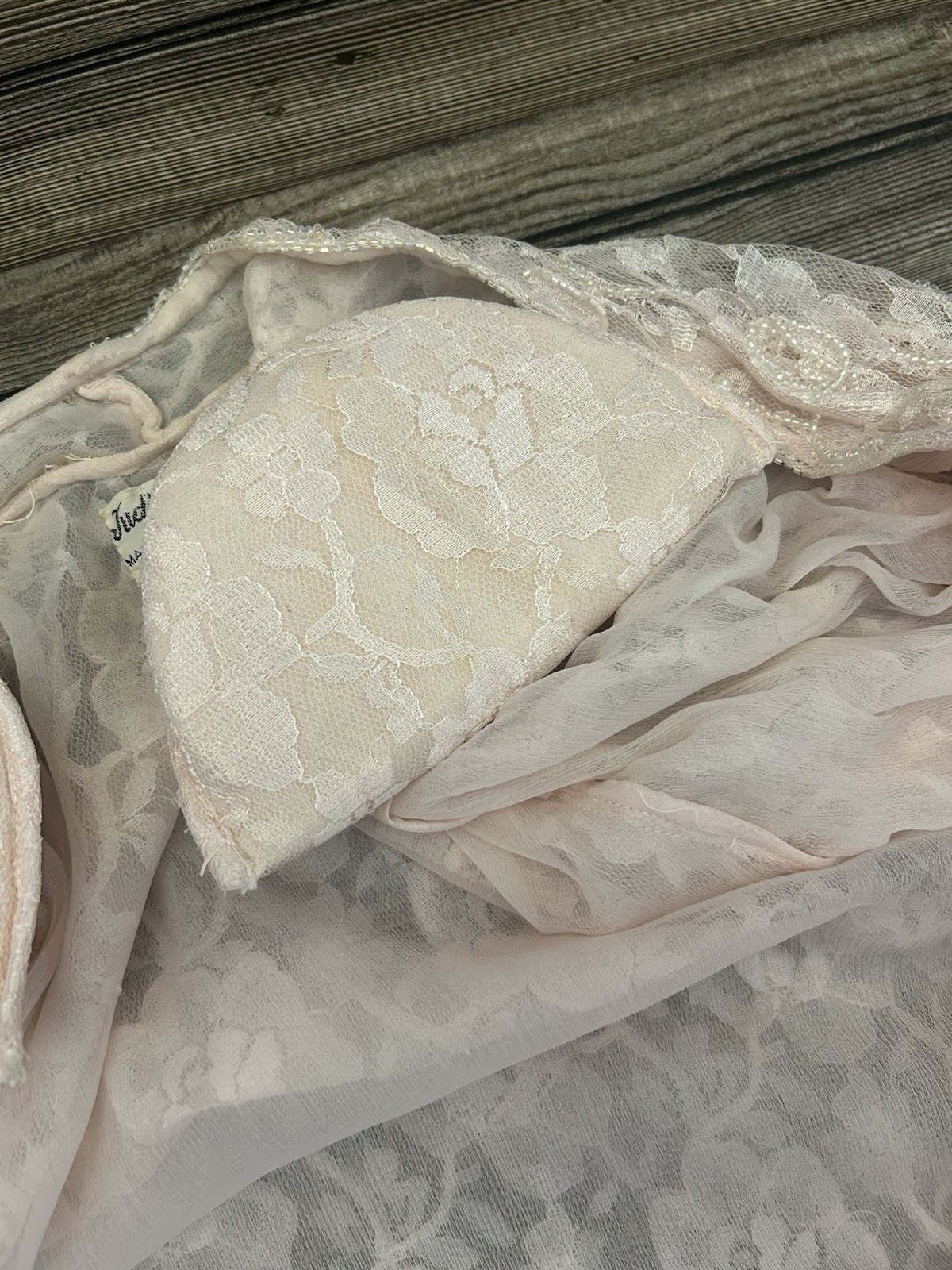Vintage Judith Ann Plus Creations Beaded Sequin Lace Blush Pink 2 Piece 16-18