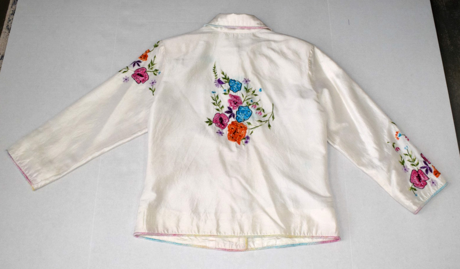 Vintage Silk Blazer Jacket Drapers & Damons Size S 90s Embroidered Floral Pearl