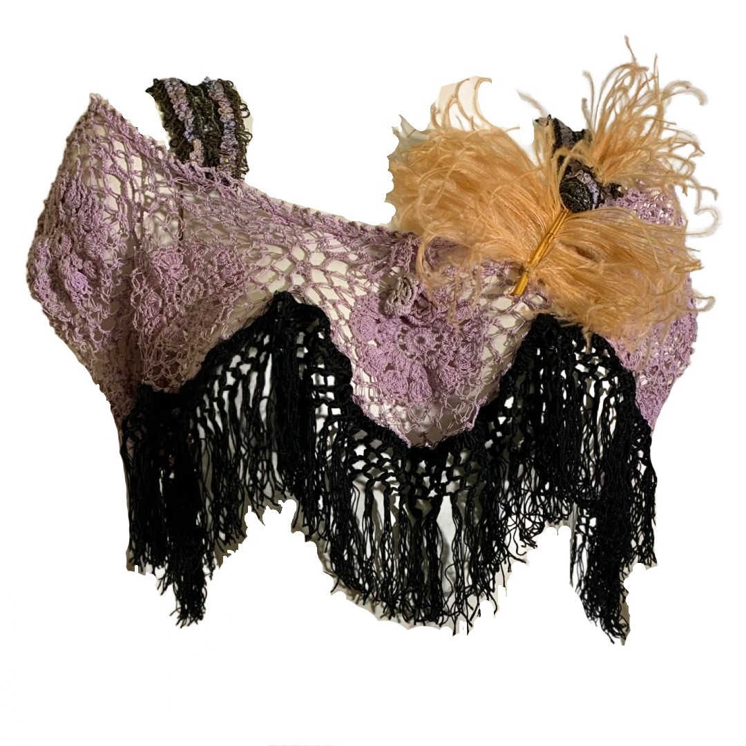 Edwardian Lavender Lace Upper Bodice with Victorian Silk Fringe OOAK Top S