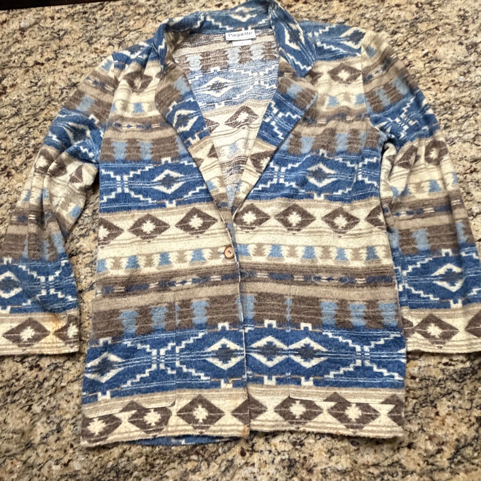 Vintage Paquette Byer California Southwestern Cardigan Blazer Blue Brown Large