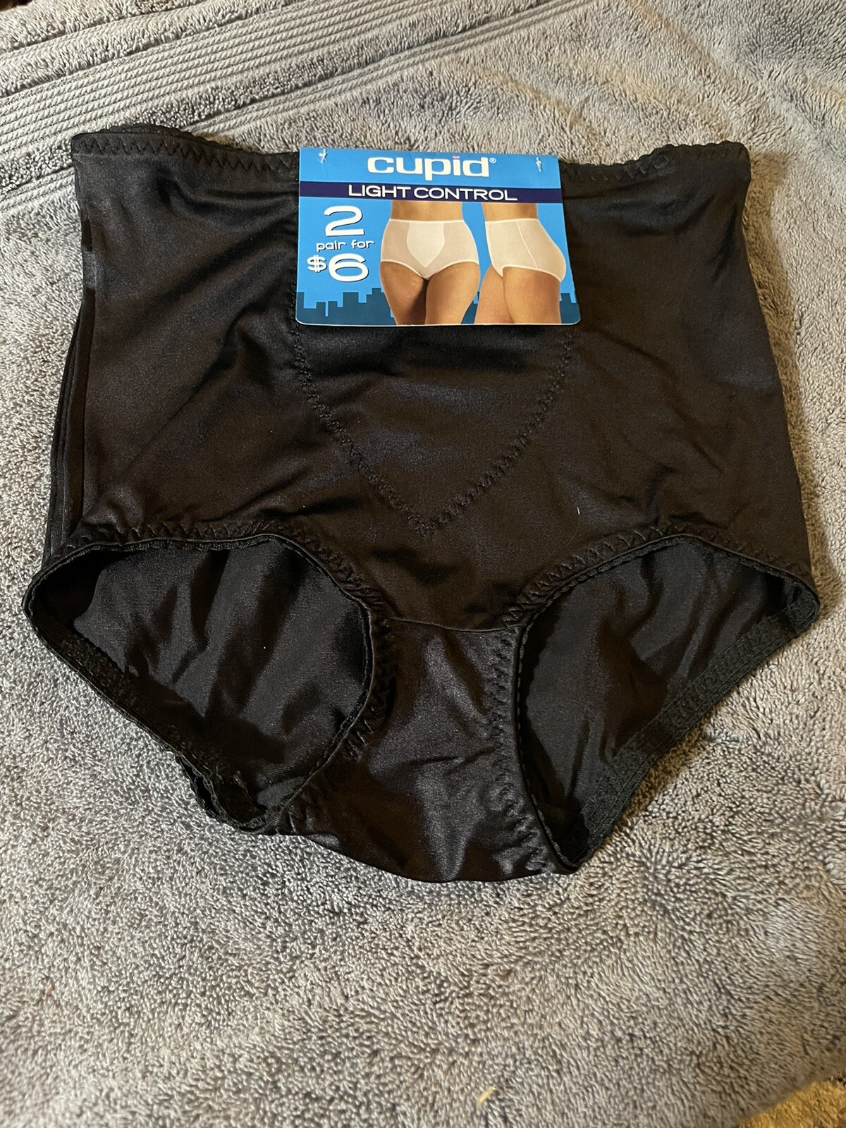 Vtg Cupid Lot Of 2 Nylon Spandex High Waist Black Panties Light Control Sz L