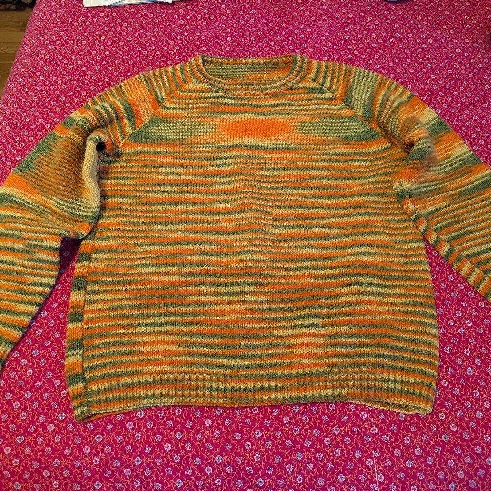 VTG Variegated Knit Sweater Eclectic Grandpa Striped Raglan Pullover Boho XL