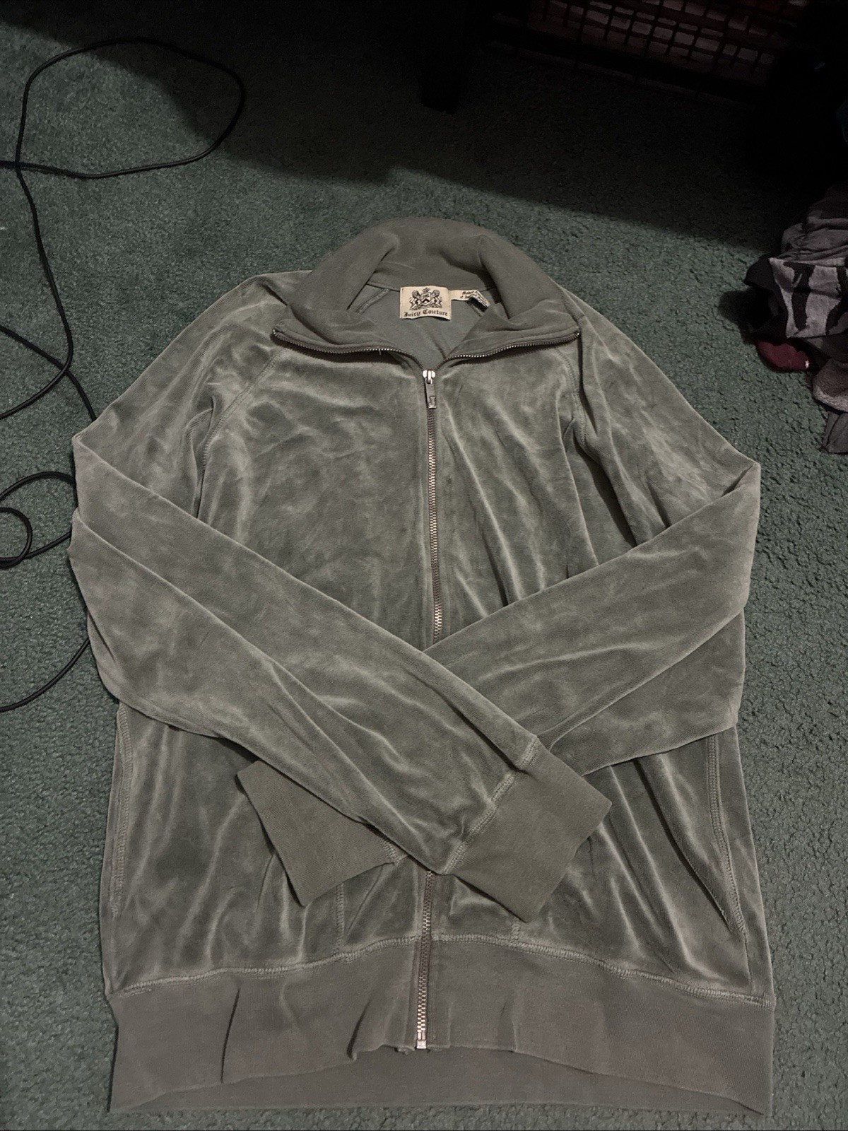 Juicy Couture Vintage Velour Lounge Jacket In Gray/Green Color Size Large