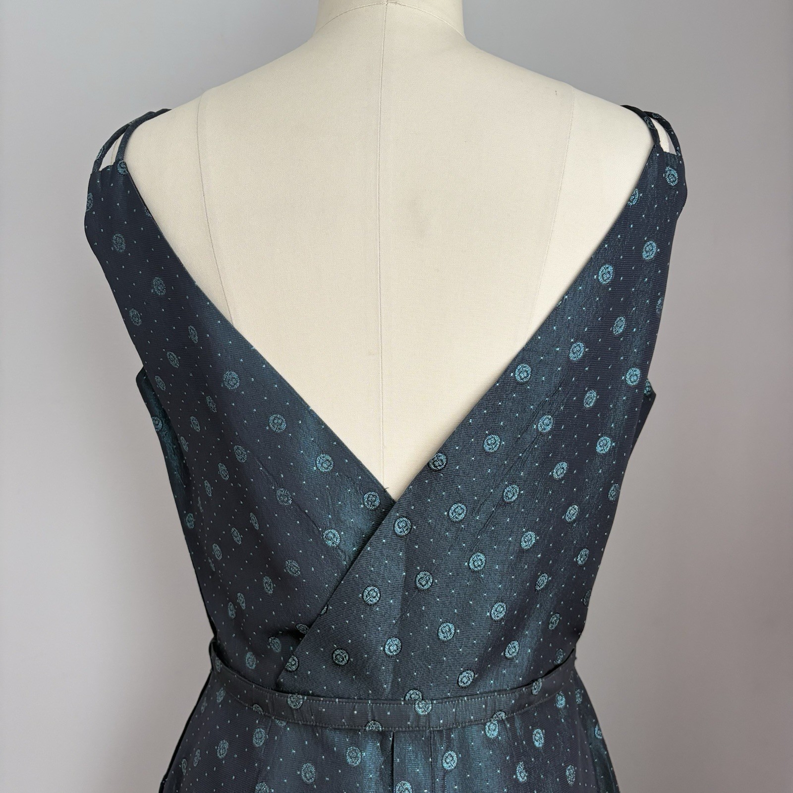 Vintage 1940’s Blue Taffeta Cherries Cherry Print Dress & Jacket Set Size XS/S