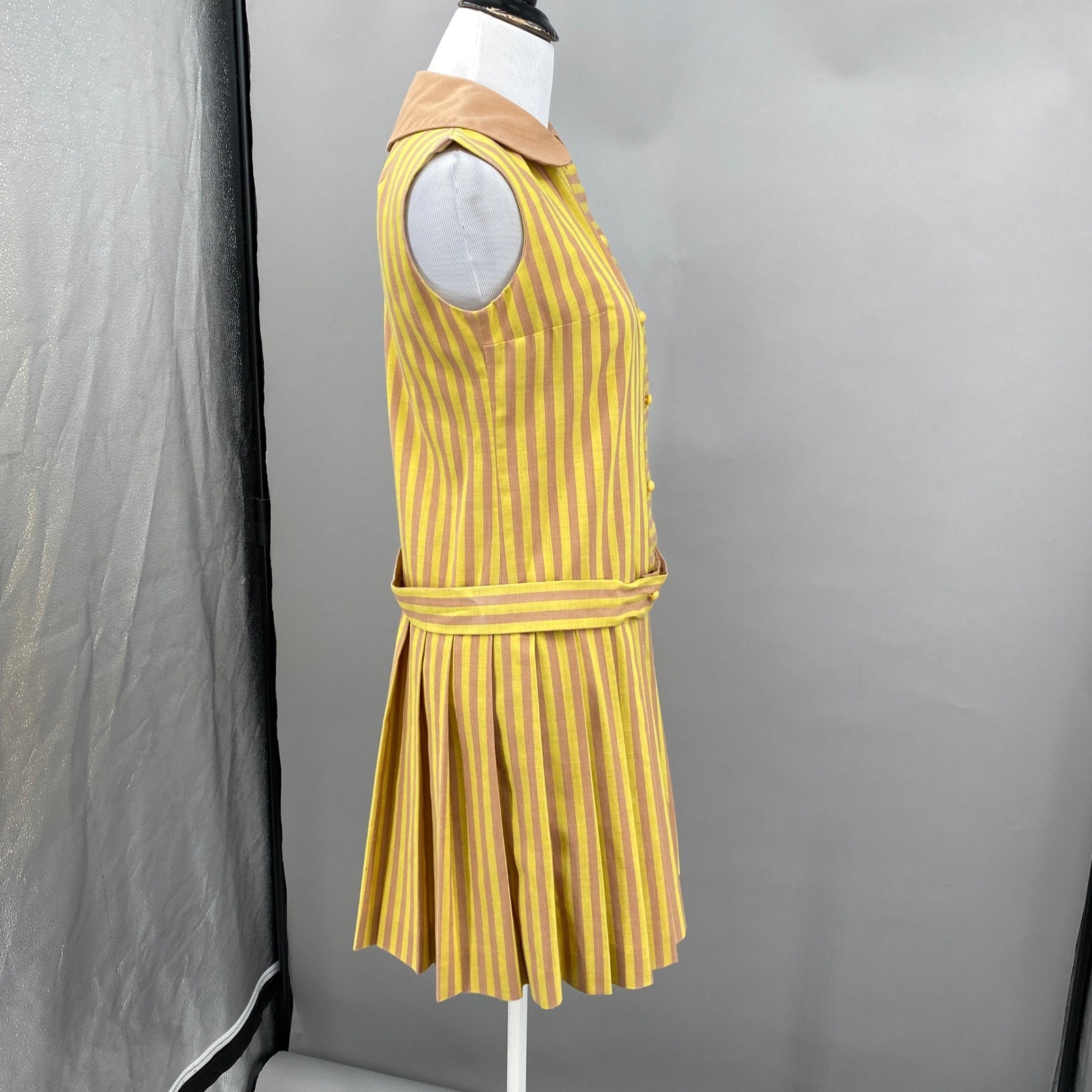 Vintage 60s Pacemaker Juniors Striped Drop Waist Pleated Dress Size XS Small Mod