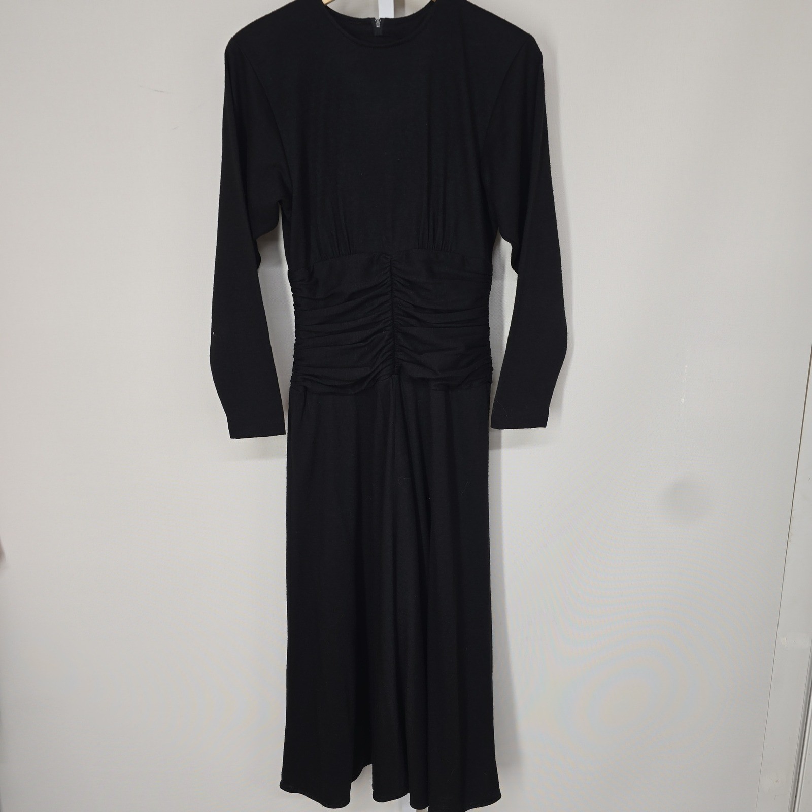 Carol Anderson California Vintage Black Ruched Waist Long Sleeve Midi Dress 7/8