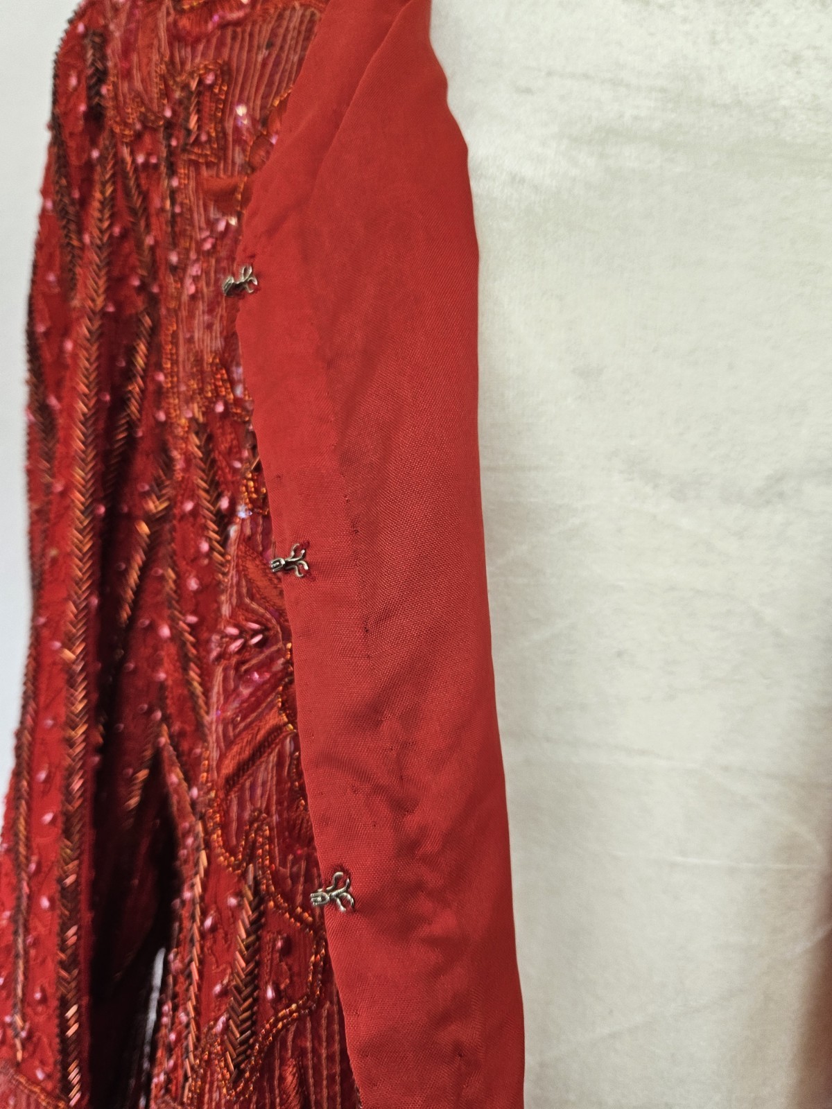 FRANK USHER – Vintage 80&rsquo;s Red Sequin Beaded Evening Jacket Blazer – Large?