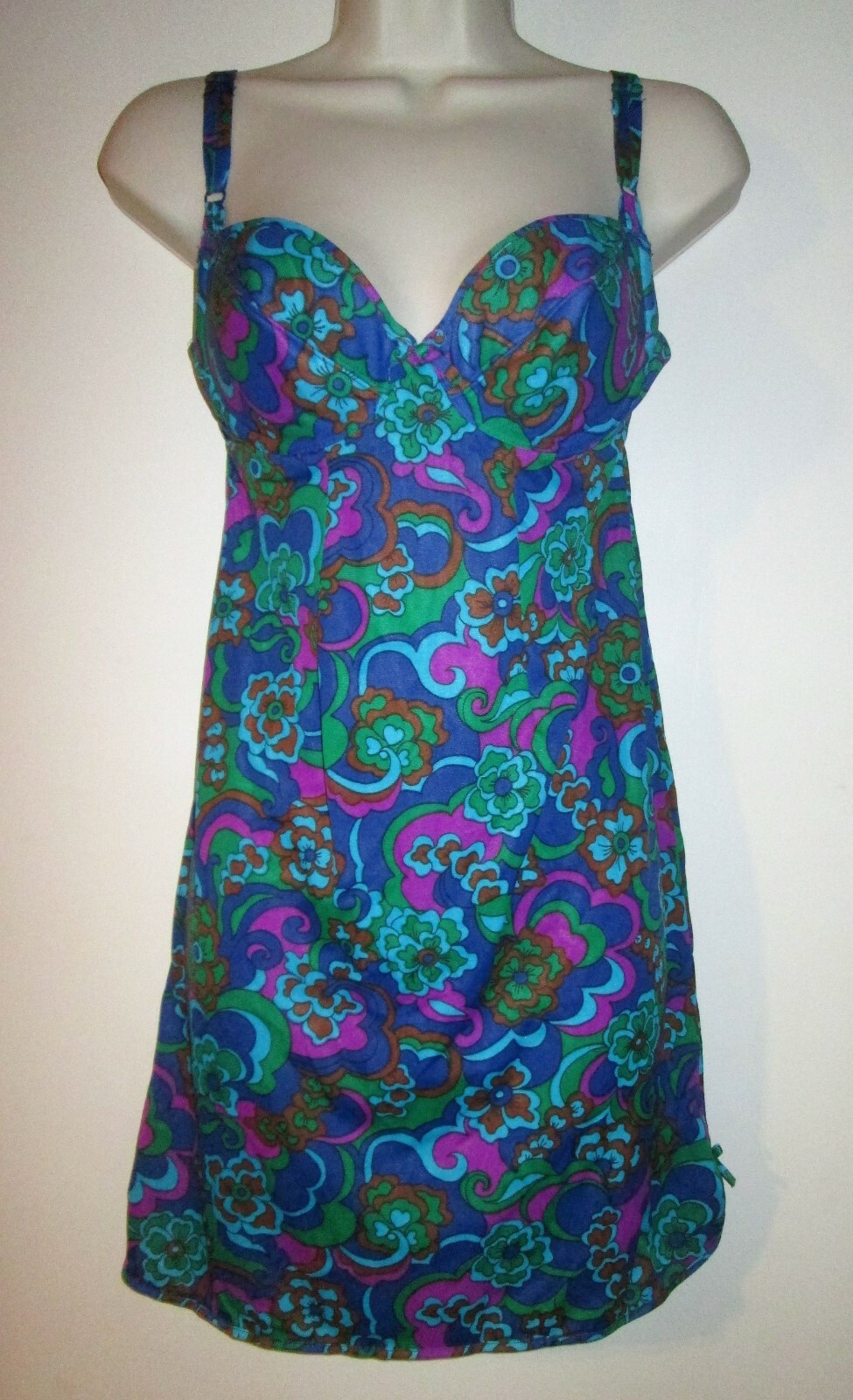 Vintage GOSSARD FLAIR Underwire BRA SLIP 32 One Piece BRIGHT MOD FLORAL