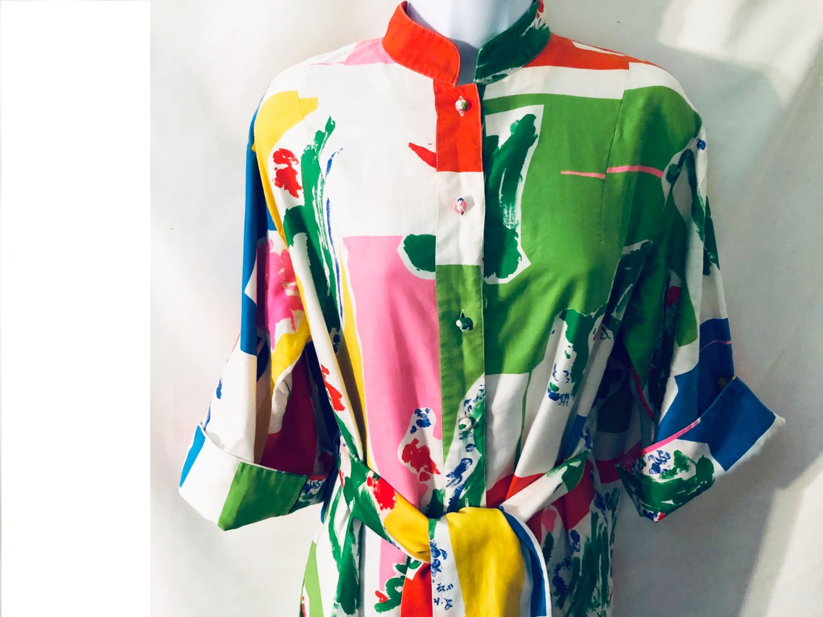 Catherine Ogust For Penthouse Gallery Wild Colorful Vintage 70s Cotton Dress MED
