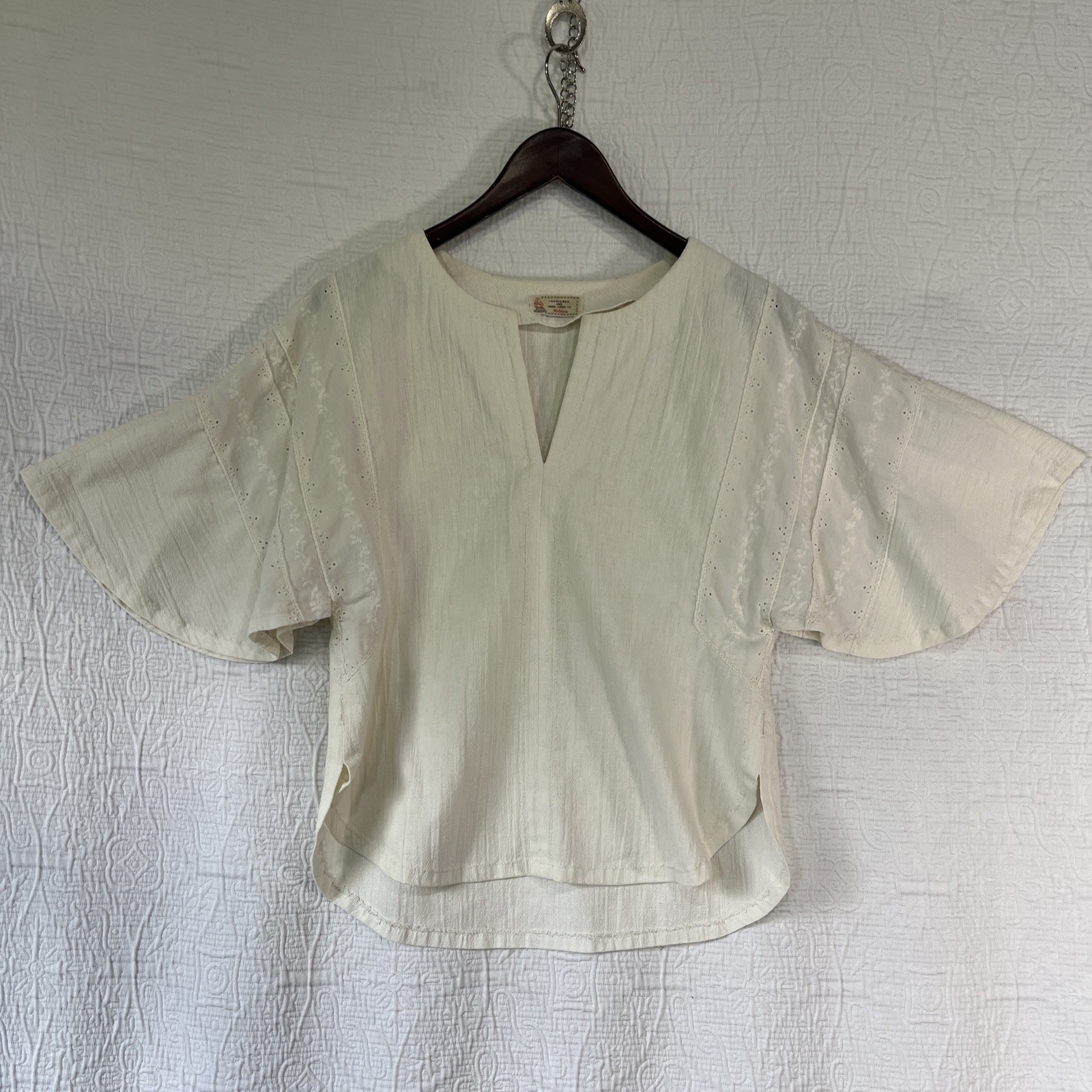 Vintage Fashioned And Handmade By Madelyne Cream Peasant Blouse Flutter Sleeve M