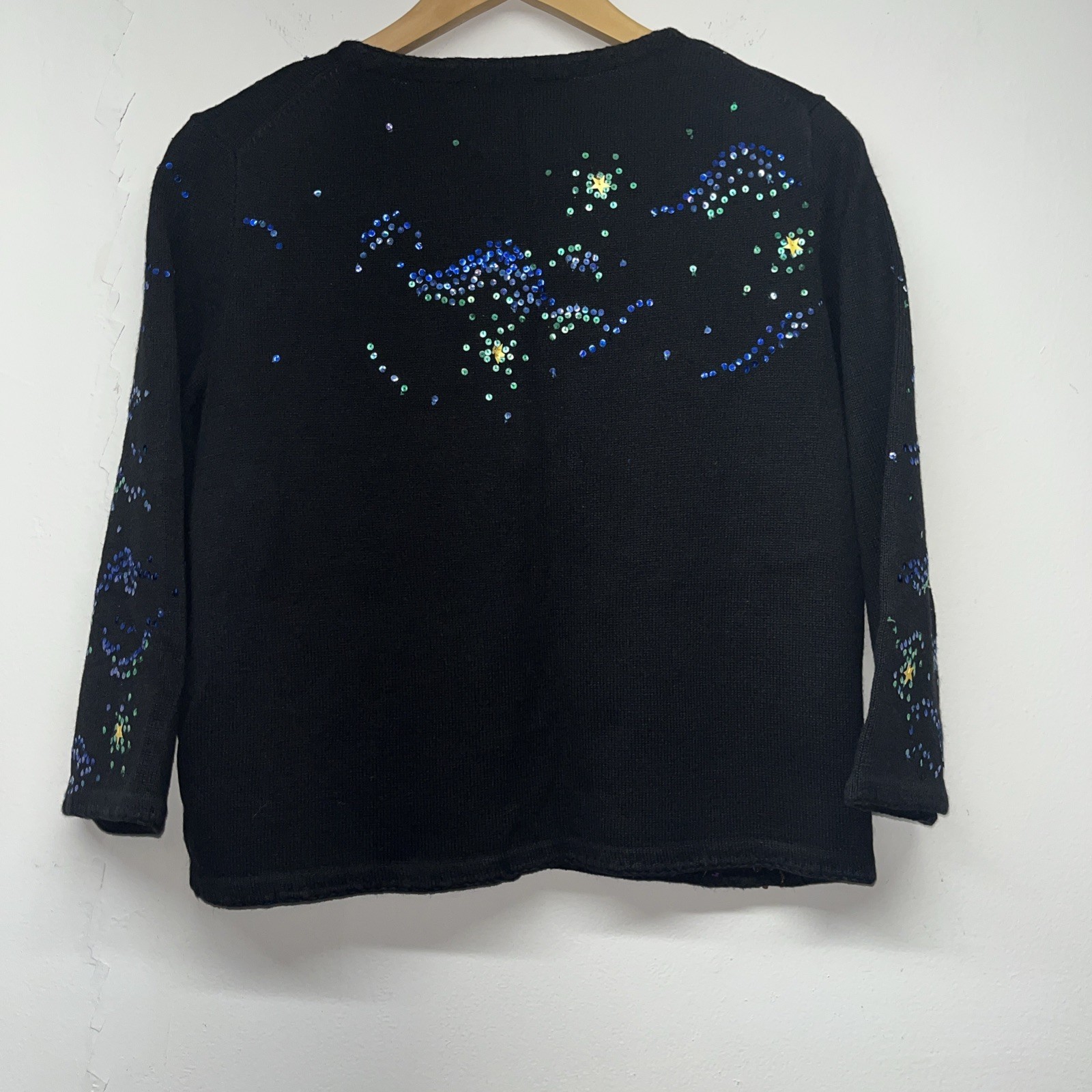 2001 VTG Michael Simon Event Nativity Scene Sequin Sweater Cardigan S