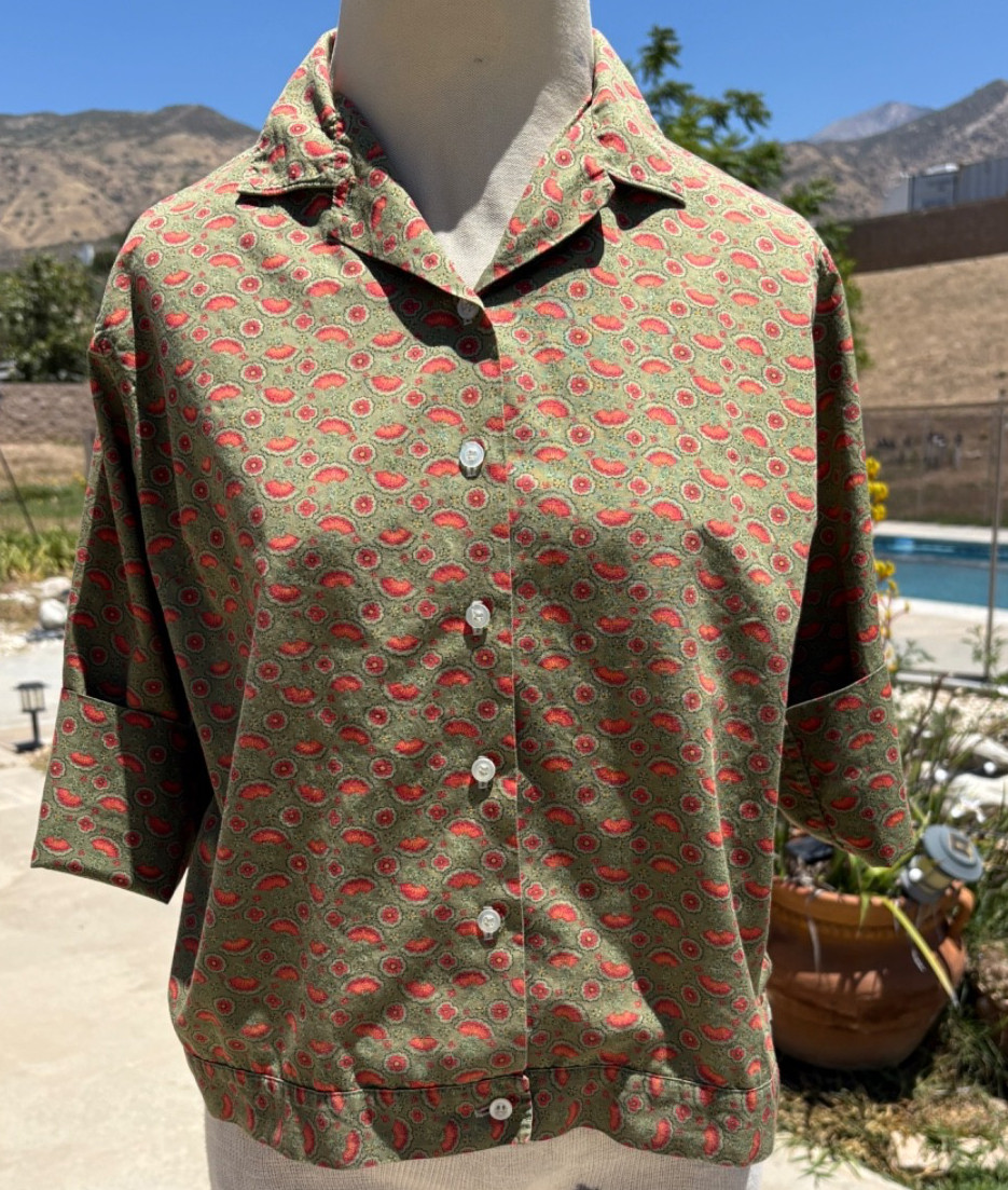 Vintage 50s 60s Christenfeld Button Down Blouse Green M/L Rockabilly Mid Century