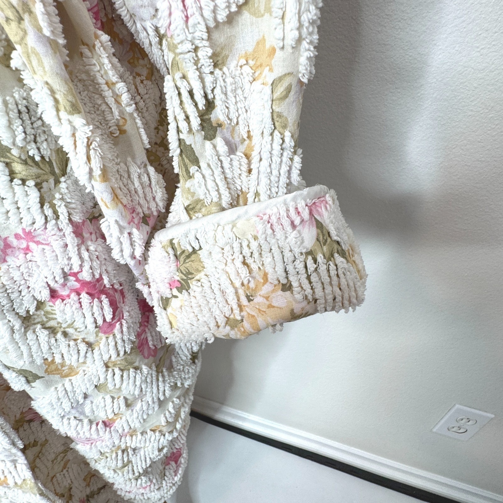 VTG STAN HERMAN Herbcraft 80s Chenille Maxi Robe LG Floral Belt Grandma Coquette