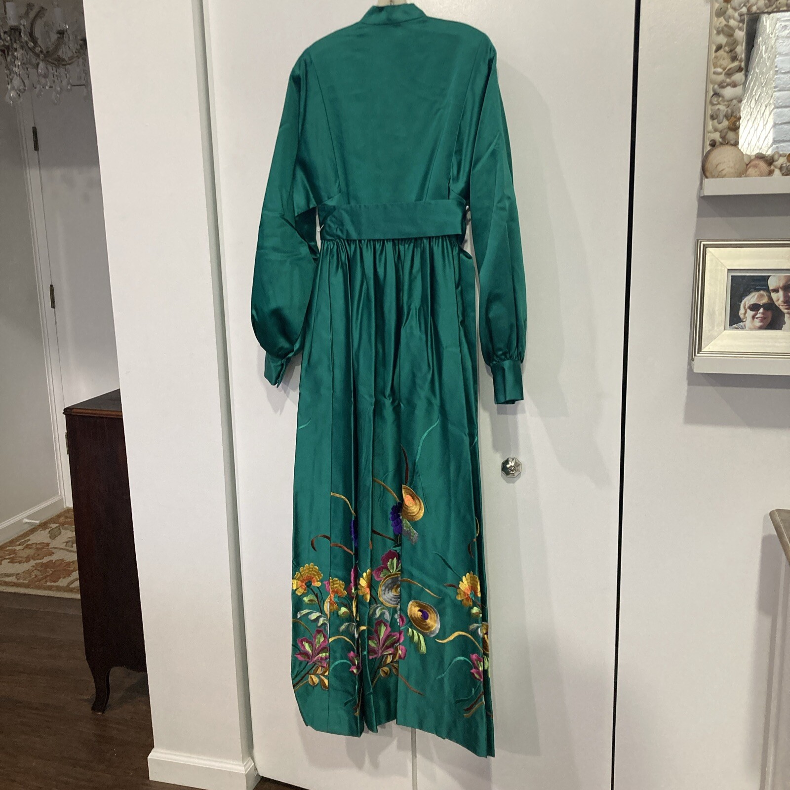1960s Teal Green Emerald Embroidered Silk Dress Size 10 Charlottes-West Of Akron