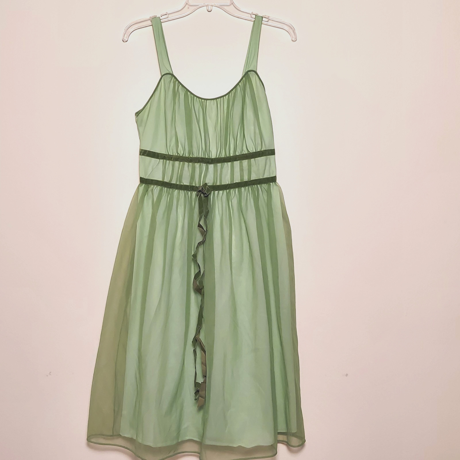 Vtg Flair Helen Bencker Green Double Layer Chiffon Nightgown Sheer Empire Waist