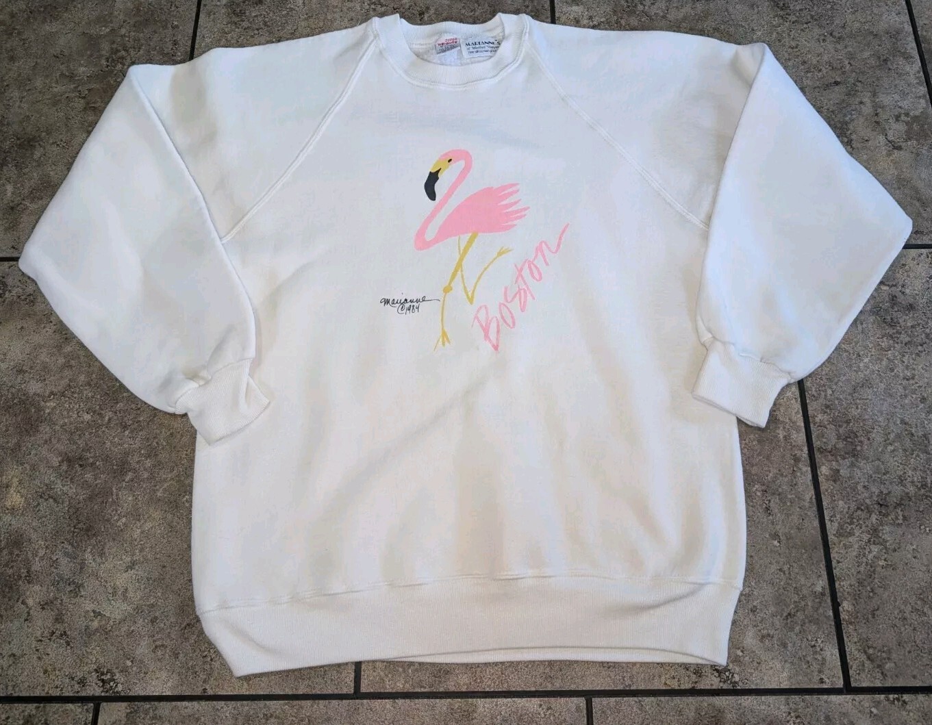 Vintage 80s Women&rsquo;s Large Sweatshirt Boston Flamingo Marianne&rsquo;s Martha&rsquo;s Vineyd