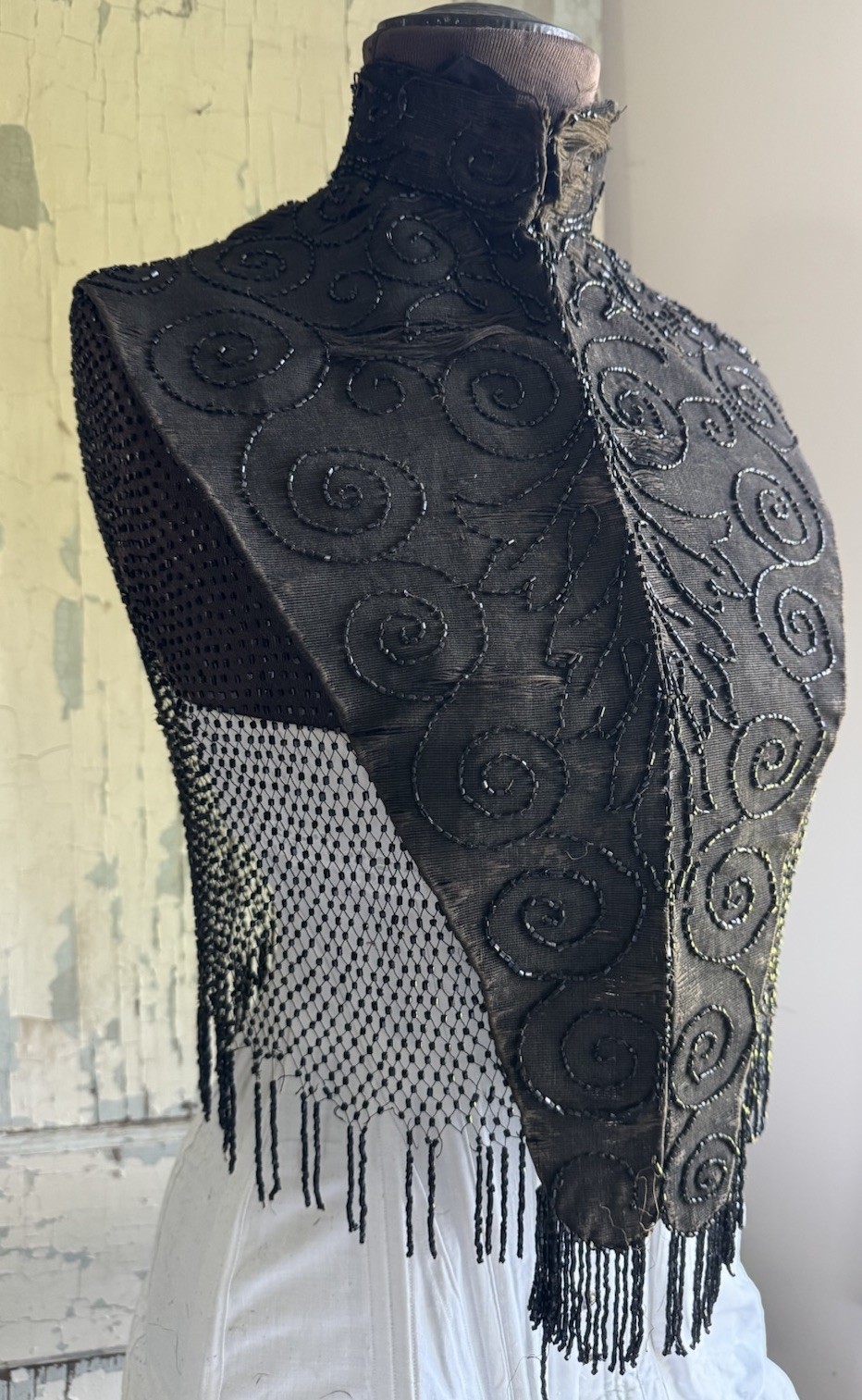Black Beaded Victorian Capelet 21” Authentic Antique 1800s Great Display Gothic
