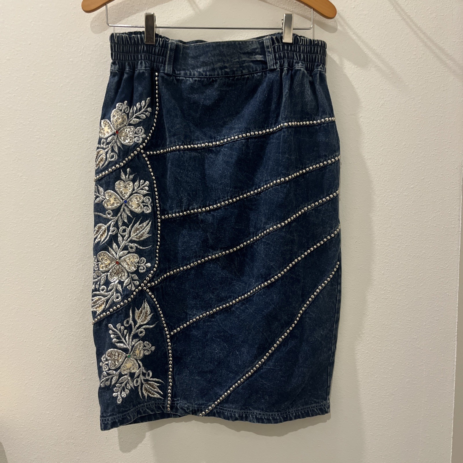 Vintage 80s American Classics Denim Bedazzled Set| Skirt & Jacket Size Large