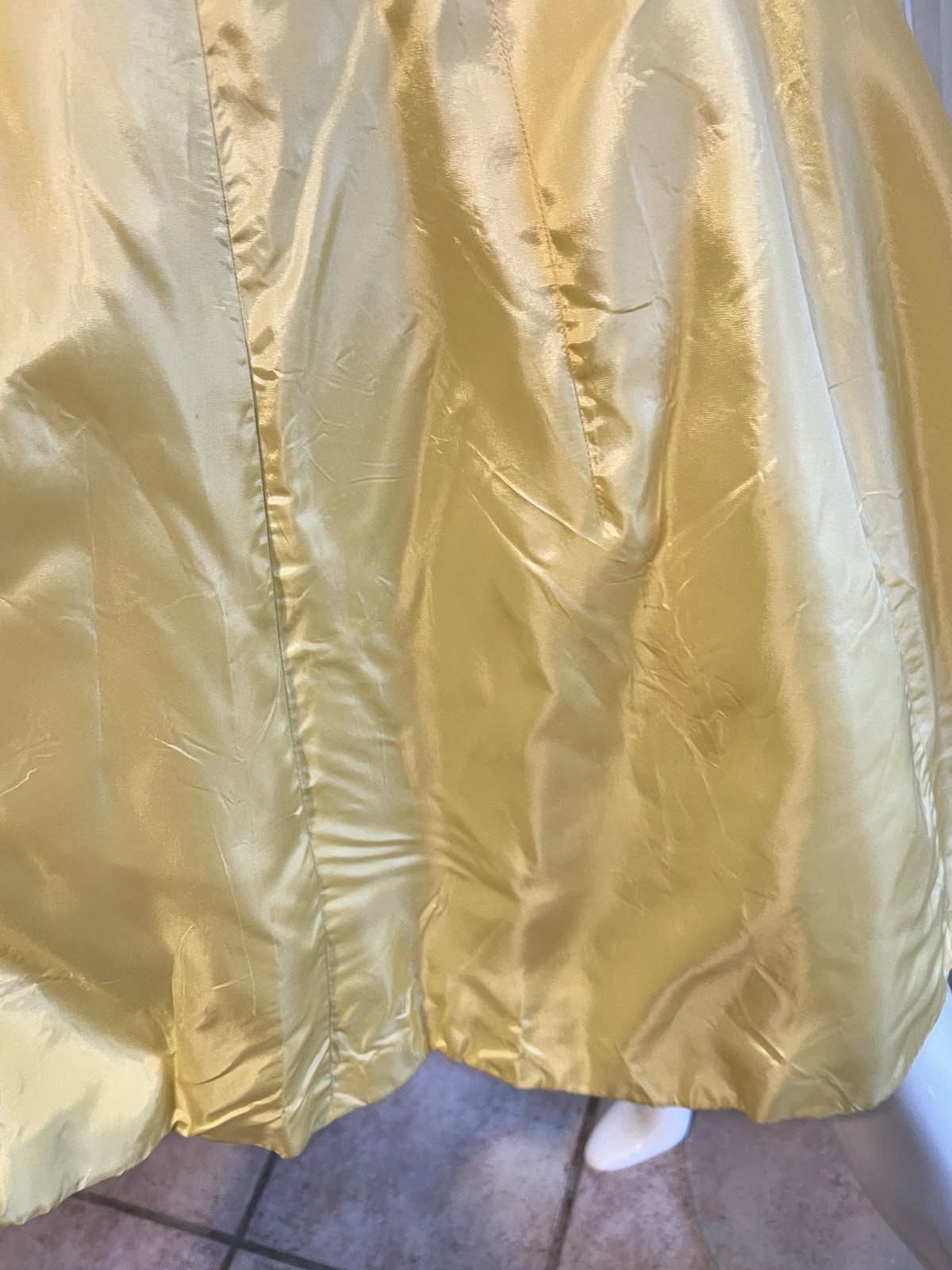 Vintage Buttercream Lined Yellow Strapless Satin Darted Boned Bust Circle Dress