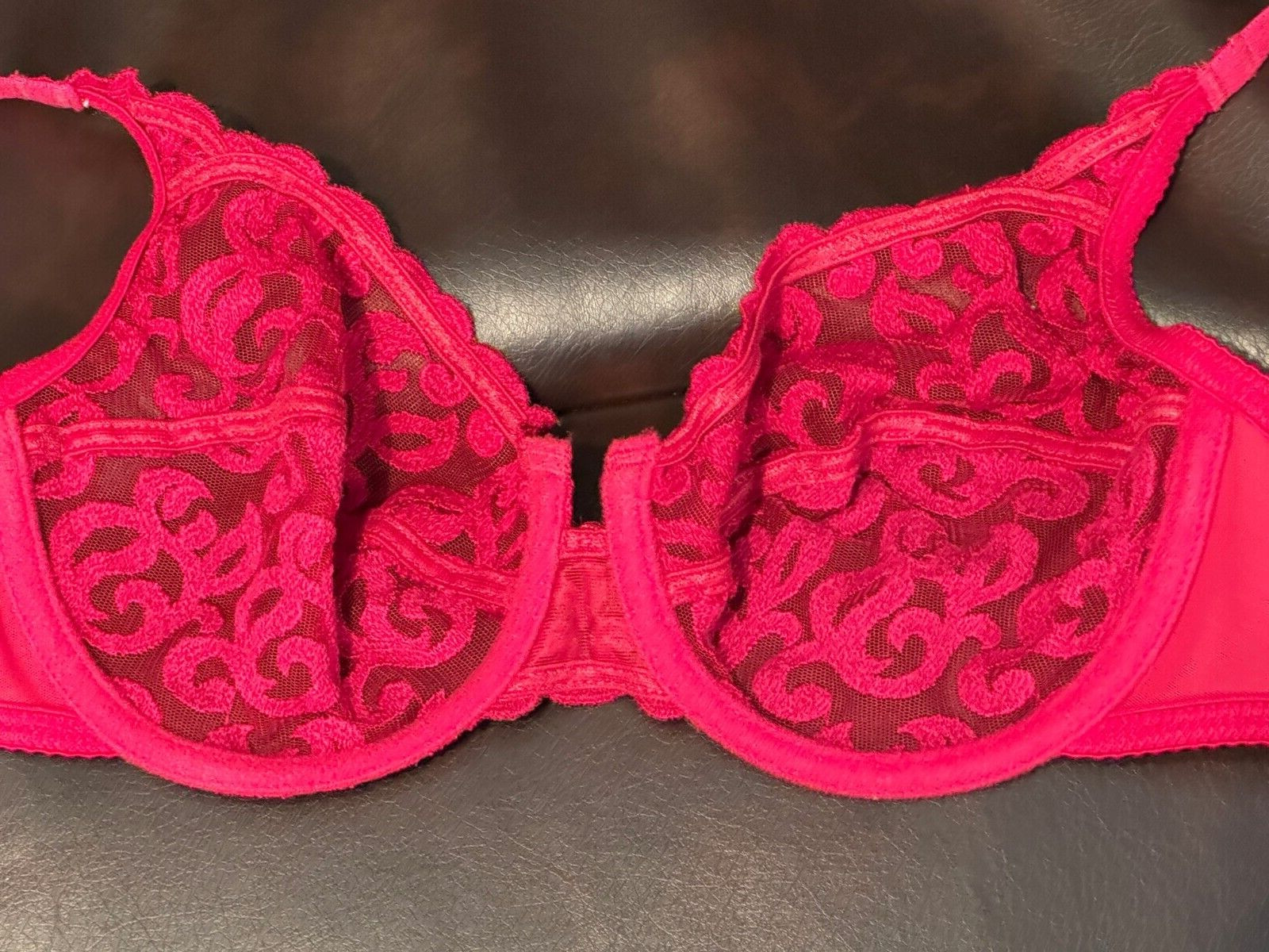 VINTAGE WACOAL 85199 ~ RED ARABESQUE SEMI SHEER FULL FIGURE UNDERWIRE BRA 34C