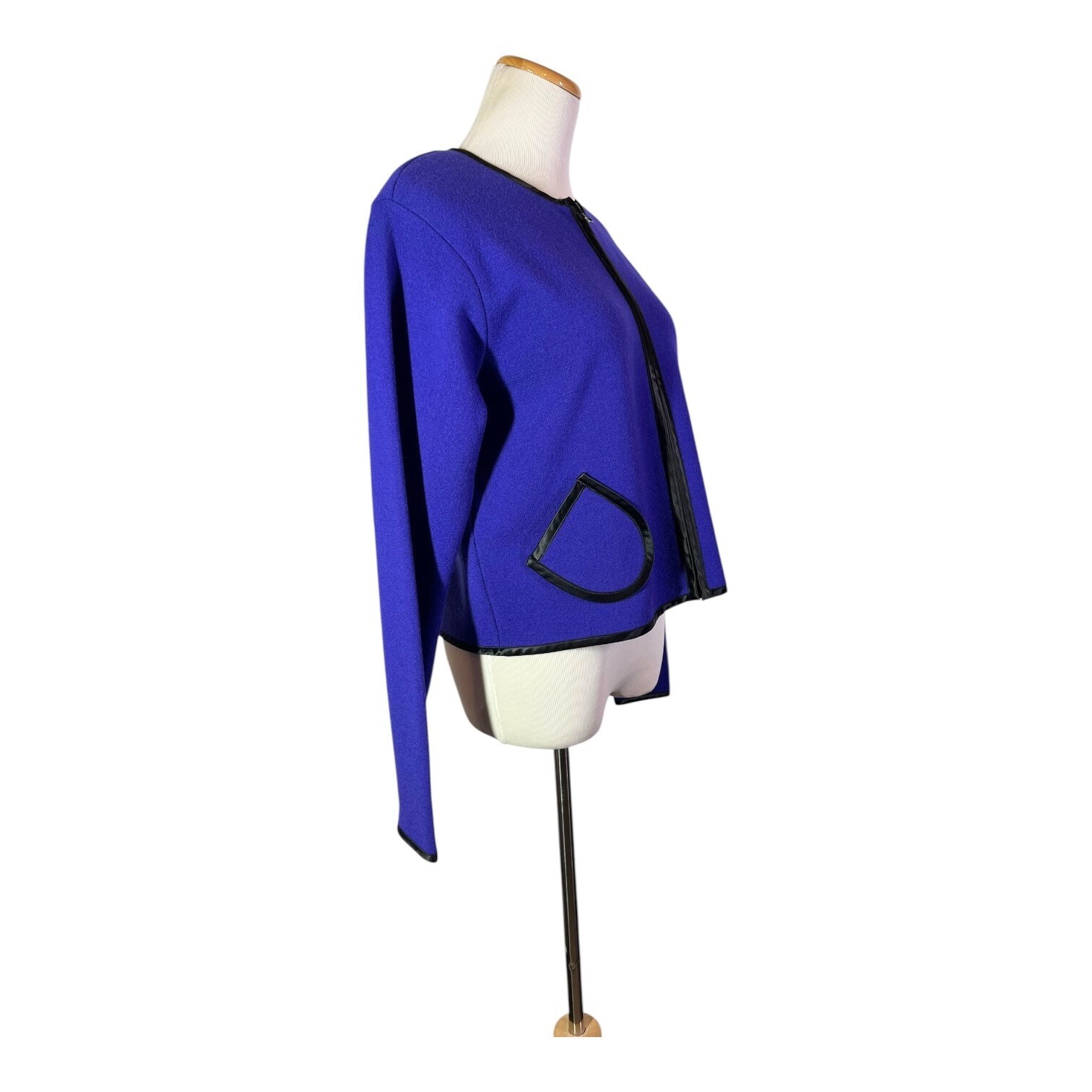Vintage Doncaster Size M Violet Boiled Wool Jacket Full Zip Satin Trim