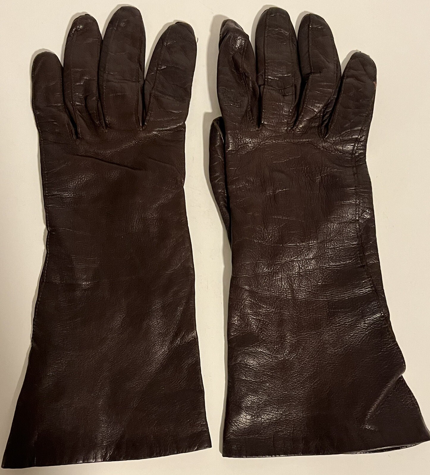 Vintage 1960’s H Liebes Brown Real Kid Leather Gloves 100% Silk Lining Size 6