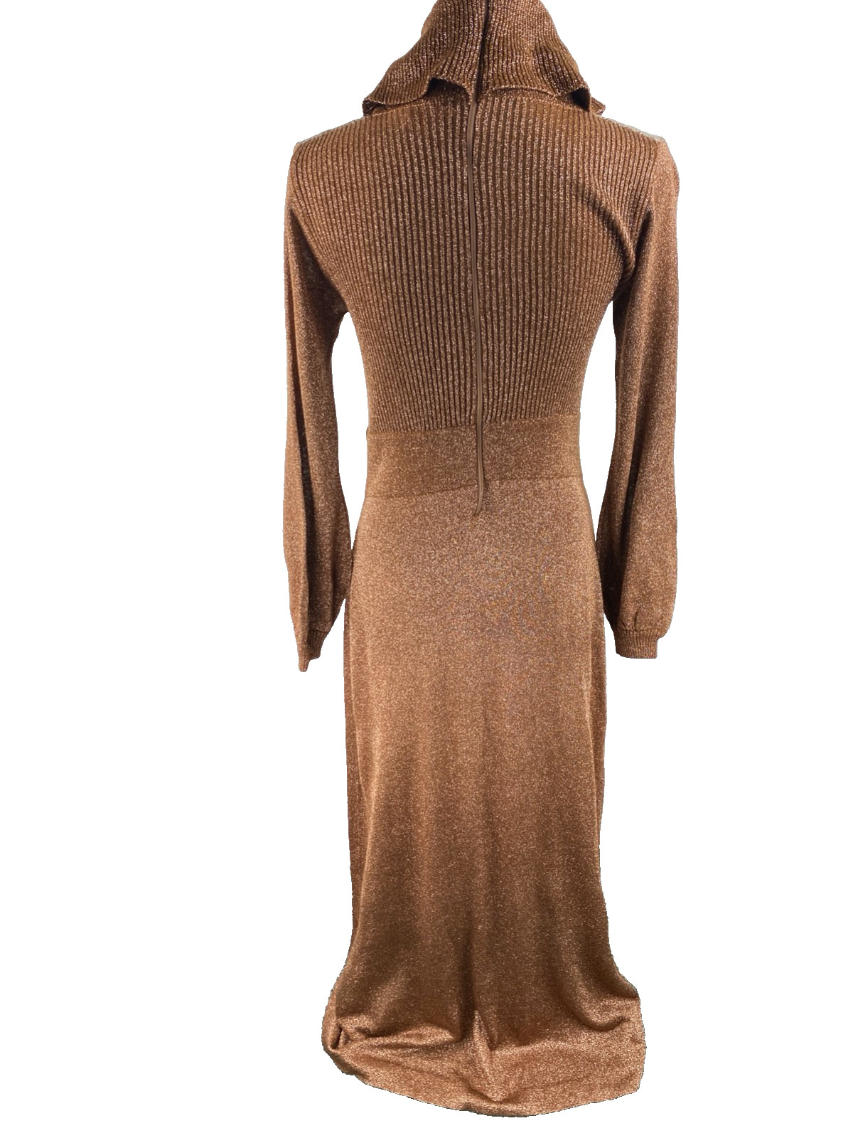 VTG 70s Wenjilli Copper Metallic Disco Slinky Knit Lurex Glitter Dress 13/14