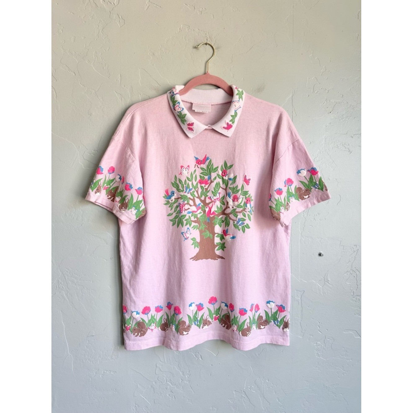 80&rsquo;s Vintage Spumoni Puff Print Collared T-Shirt Medium Easter Spring Animals
