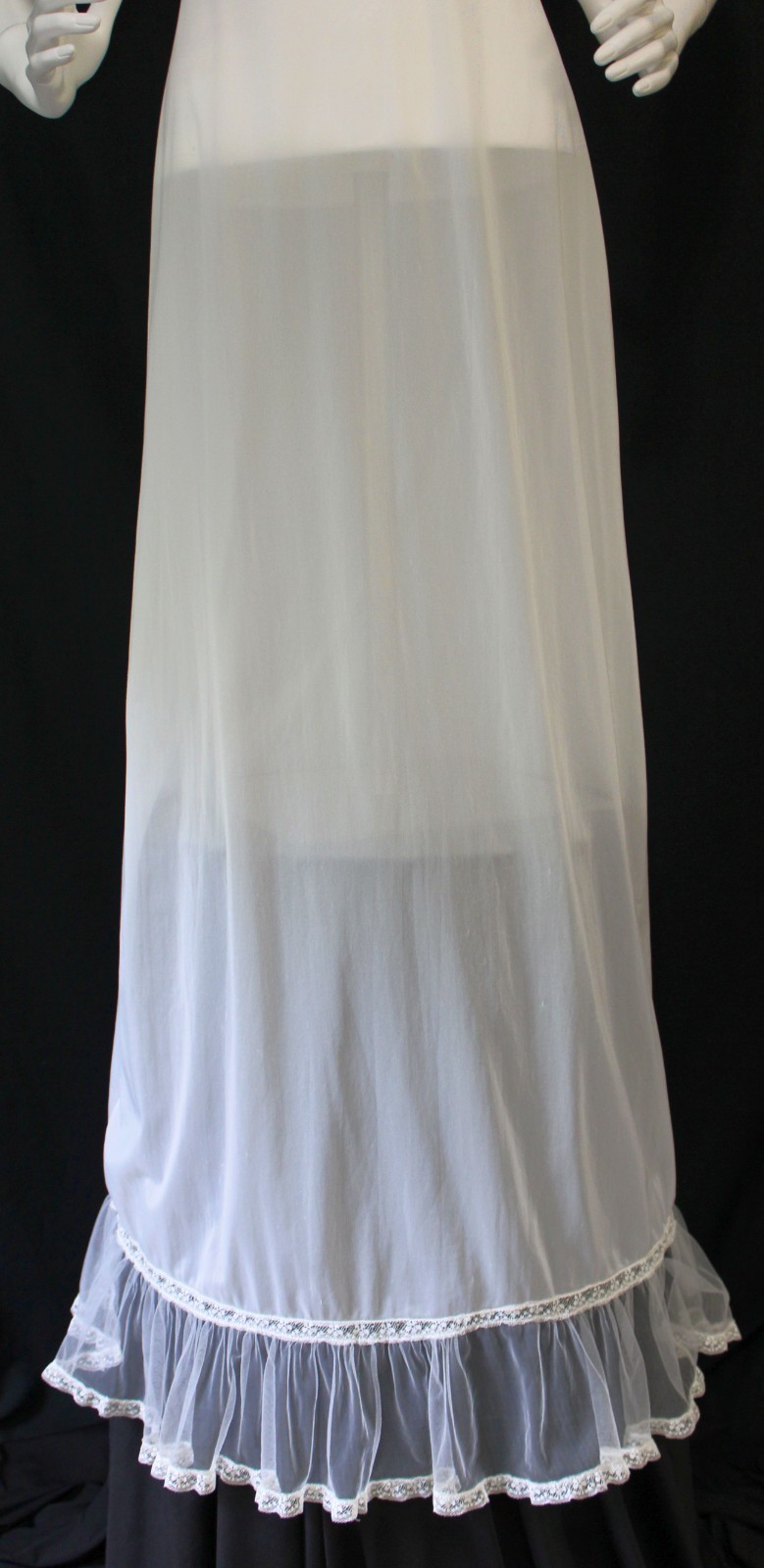 VTG 70s Pinehurst White Nylon Maxi Nightgown Sheer Bust Fitted Waist Sz 34(2-4)