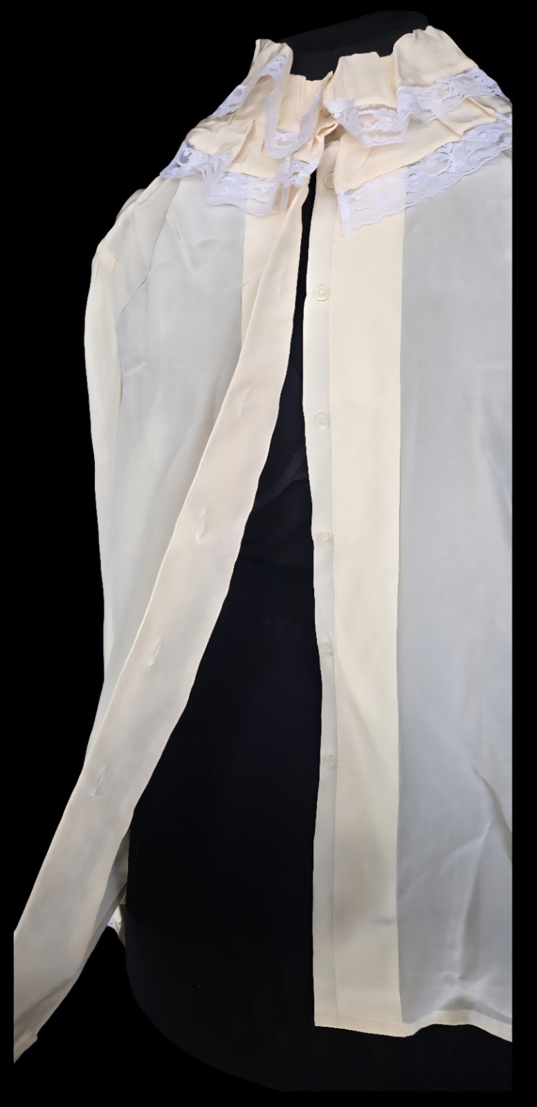 1980s LLOYD WILLIAMS Pale Yellow Silk Blouse Layered Ruffled Collar&Cuffs Sz 12