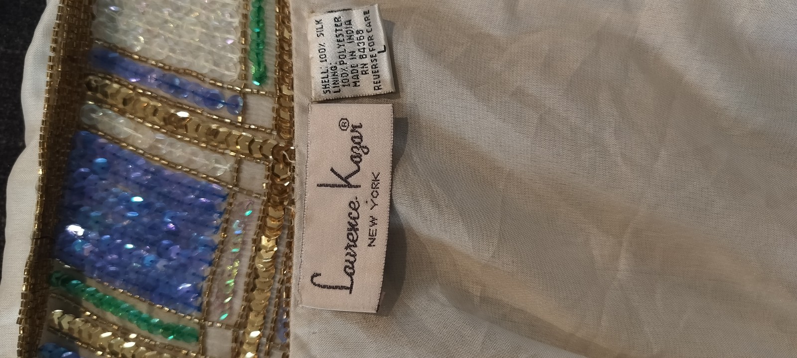 Laurence Kazar Multicolor Sequin Silk Evening Jacket Gold Green Blue Size L
