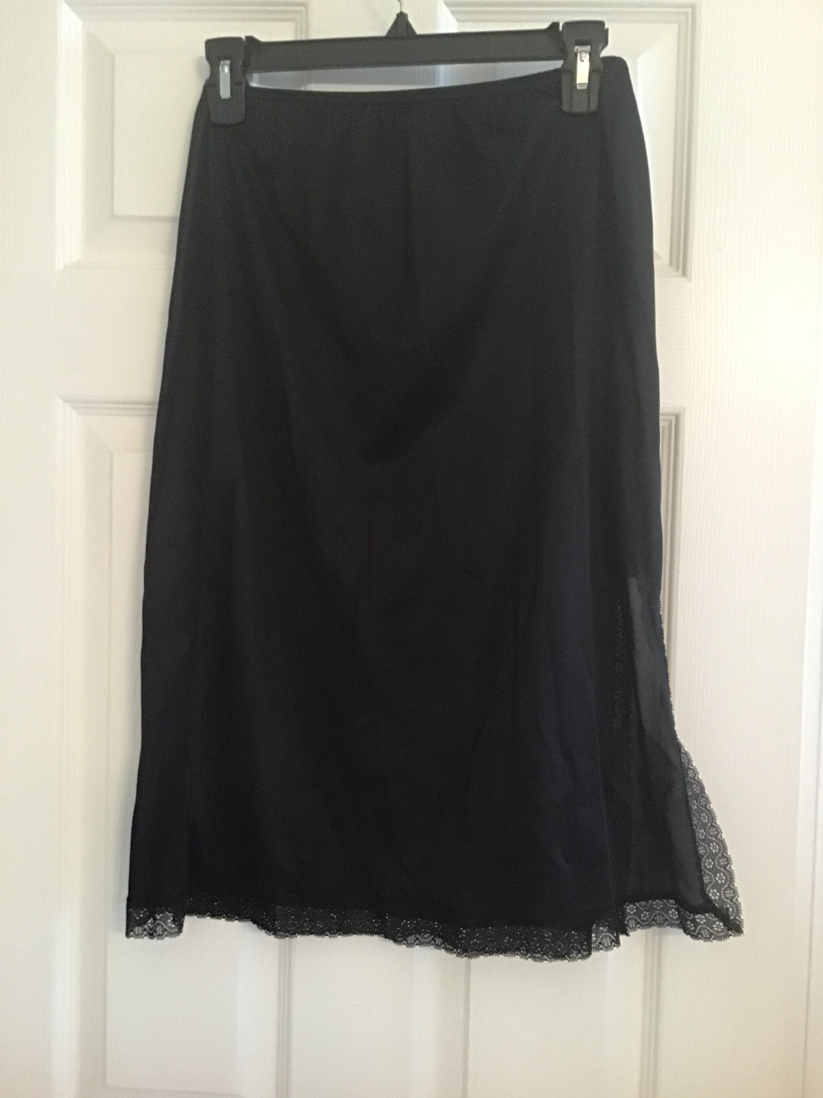 Vtg Greeenco Maid Nylon Half Slip with Lace Size 6 Medium Side Split NAVY