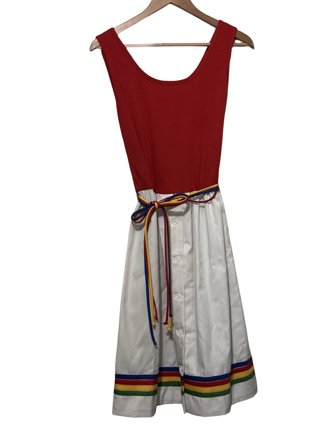 Vintage 80s Rainbow A-Line Toni Todd Dress Size Small Cotton sundress