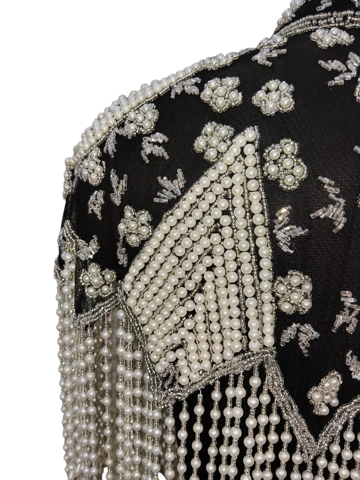 Black Beaded Capelet Bridal VTG Shawl Stole Shrug Fringe Wedding Women