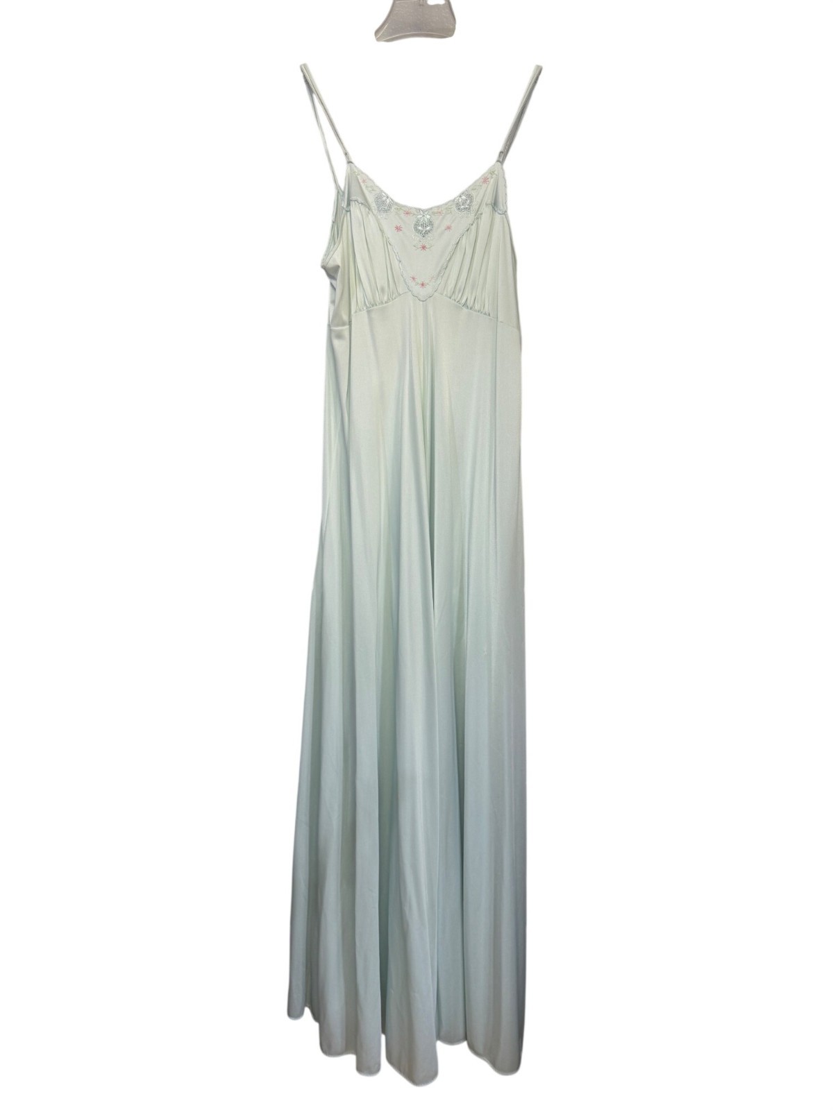Shadowline Nylon Nightgown Light Blue Size Medium Embroidered Floral Lace Trim