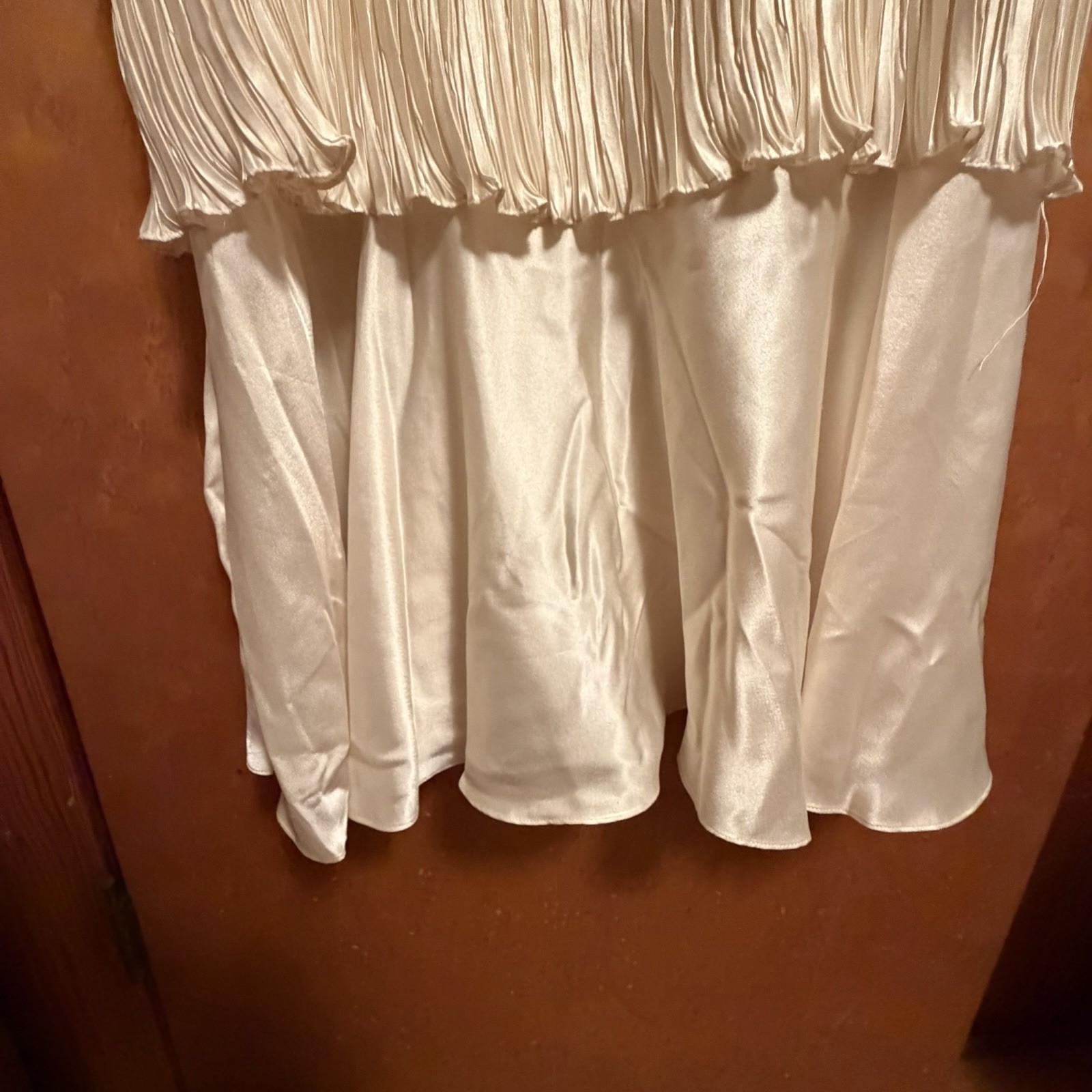 Samuel Scott Pleated Vintage Long Sleeve Dress Ivory Polyester Size 8