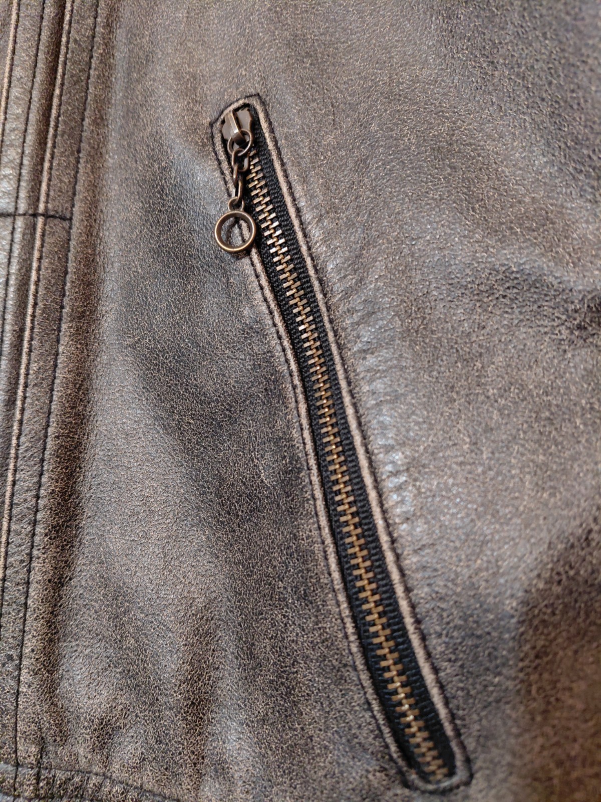 American Eagle Vtg Leather Biker Jacket Brown Distressed Cafe Racer Women&rsquo;s Med