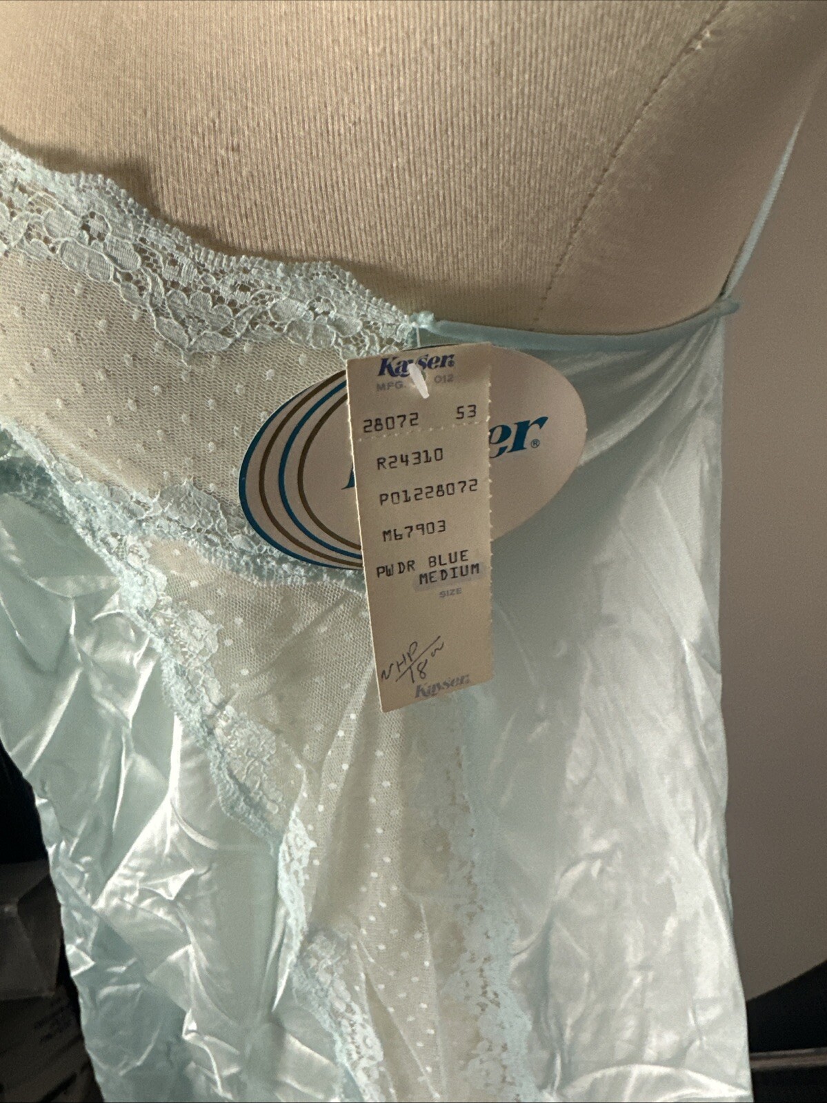 Vintage 80s Nylon Nightgown Kayser Powder Blue Size Medium Lingerie
