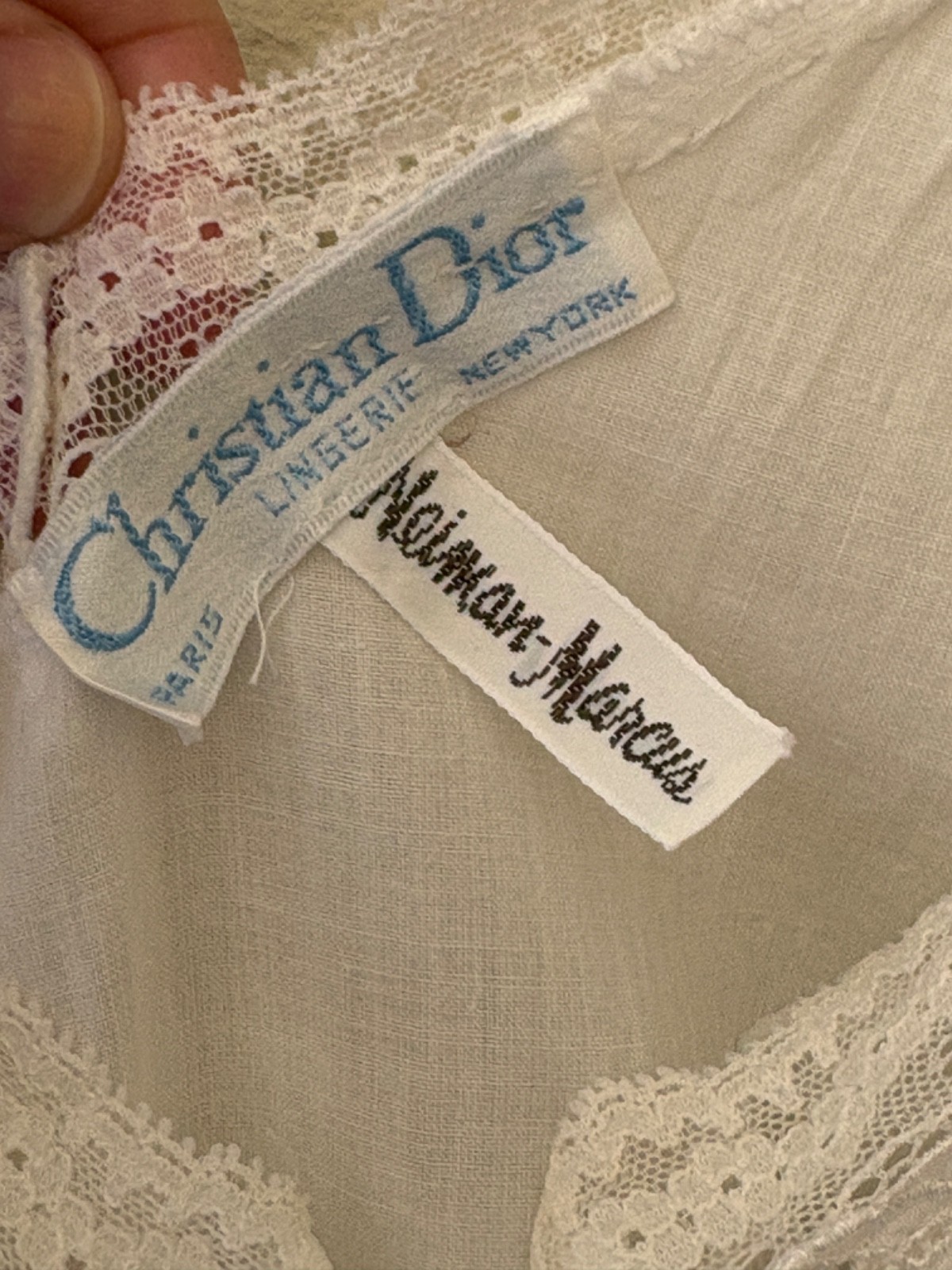 Vintage 90s Christian Dior Neiman Marcus White Cotton Lace Trim Nightgown M USA