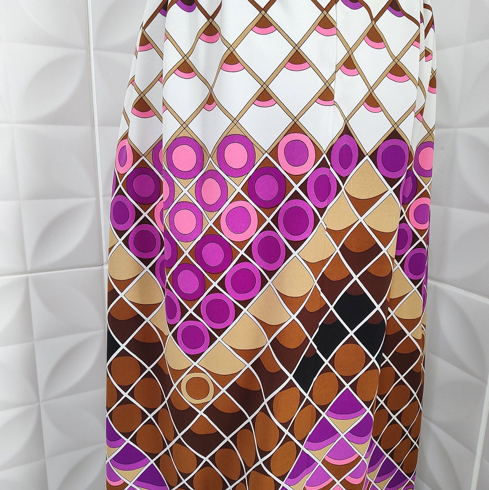 60s-70s Mod Psychedelic Maxi Skirt Purple Geometric Diamond Print Vintage Boho M