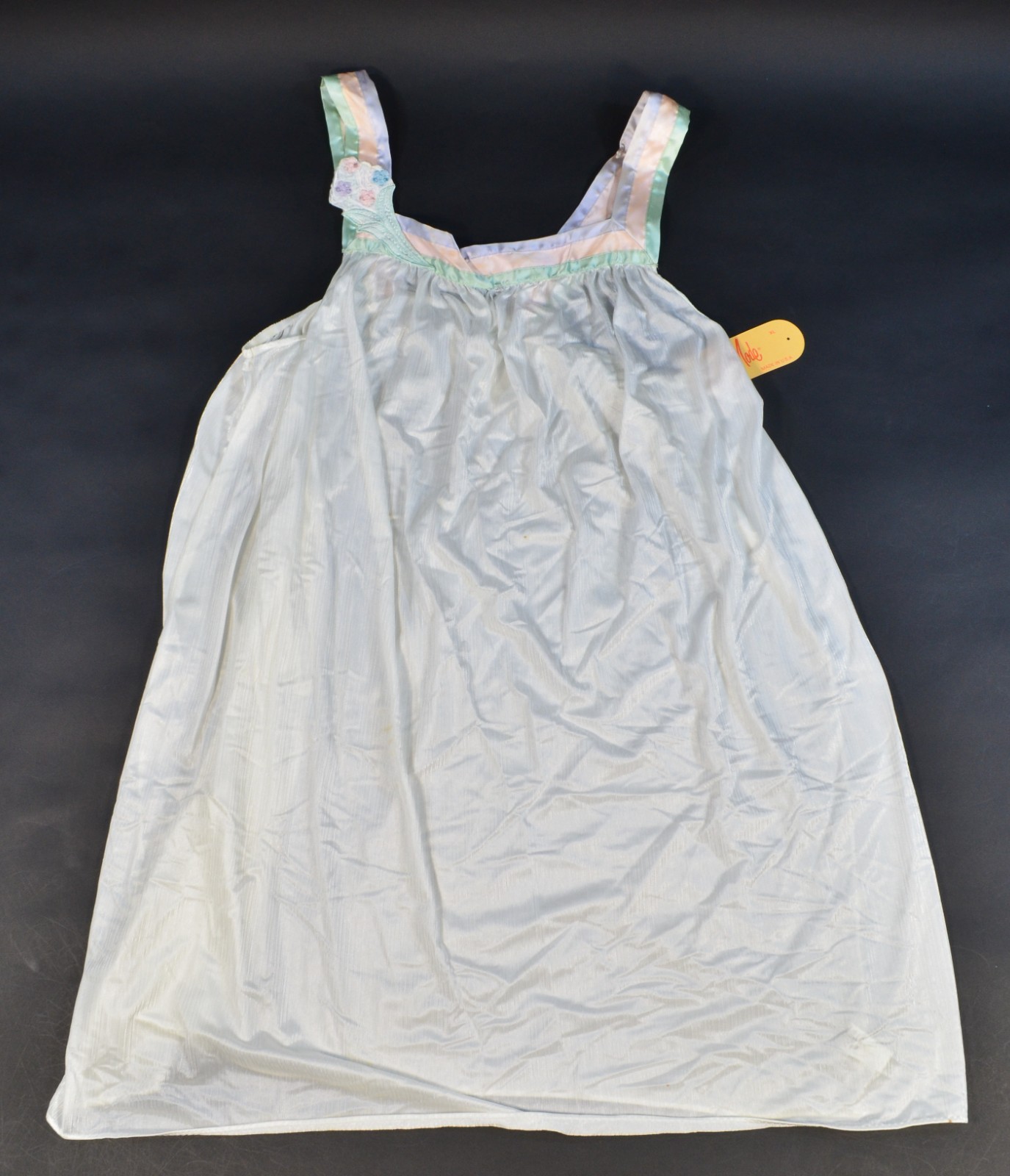 Vintage Val Mode Nightgown Nylon XL 1X Women&rsquo;s Made in USA 80s NWT White Pink