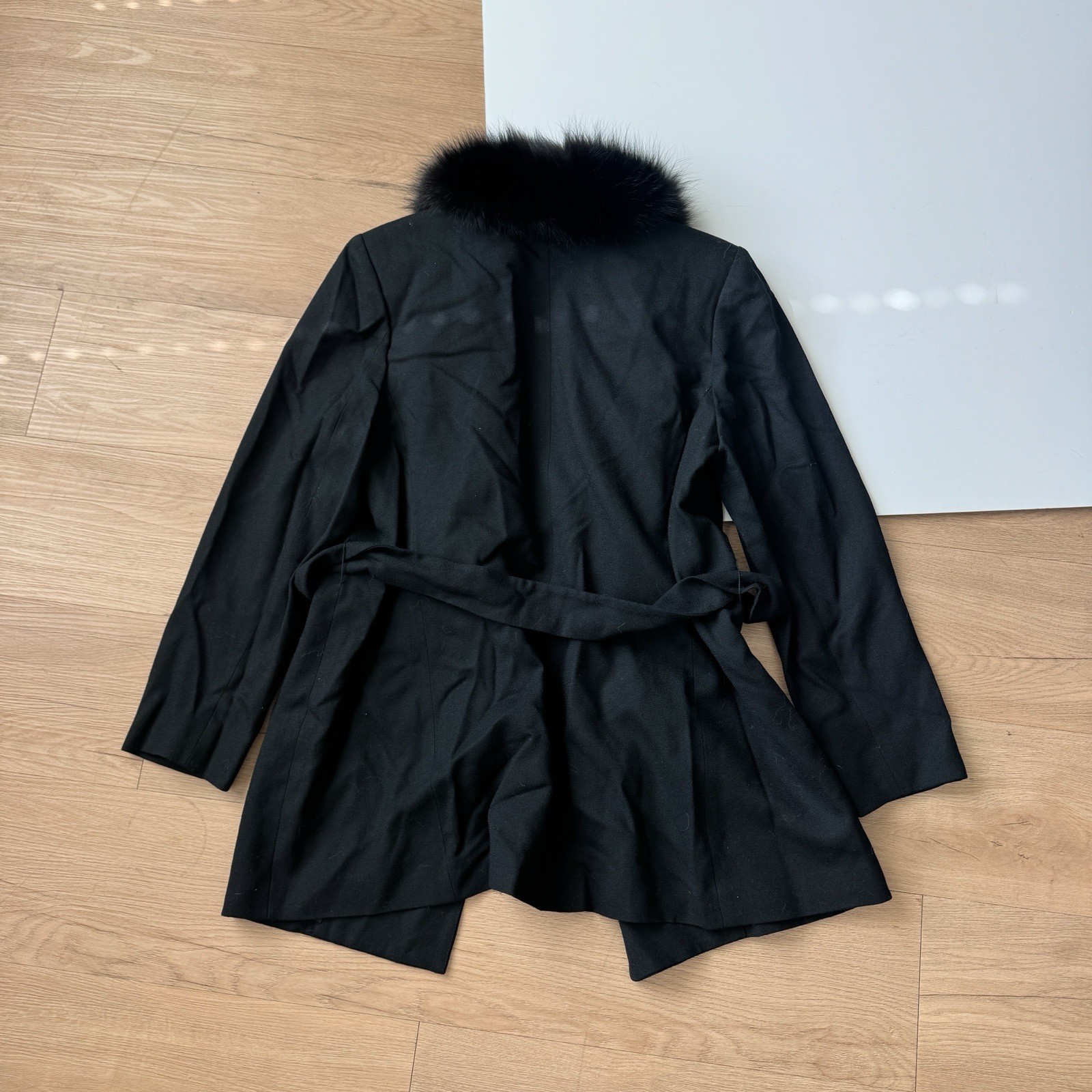 Vintage Wool Jacket Fox Fur Collar Black USA 90s Simonton Studio Large